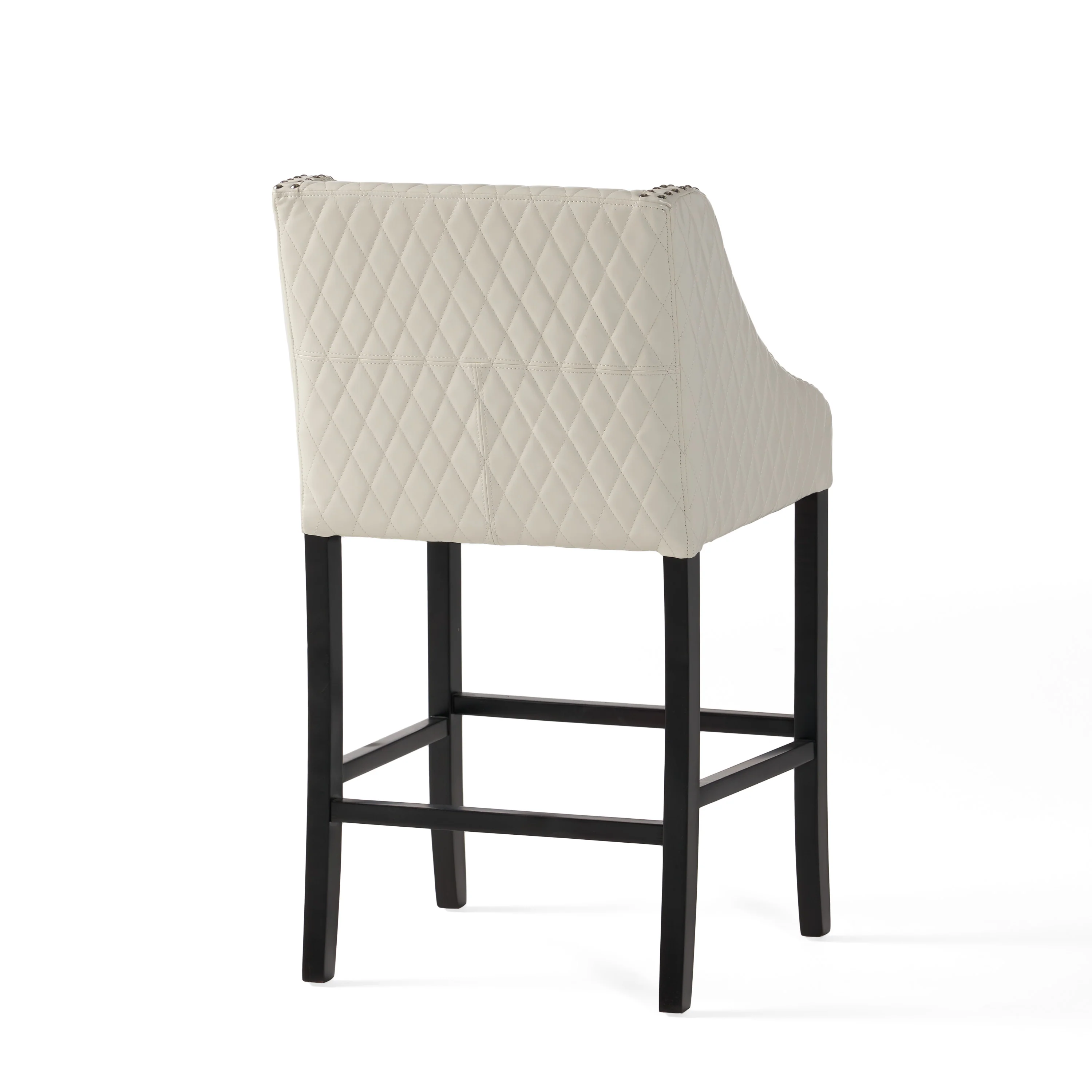 Filton Contemporary Quilted Ivory Leather Counterstool with Nailhead Accents - furnishings