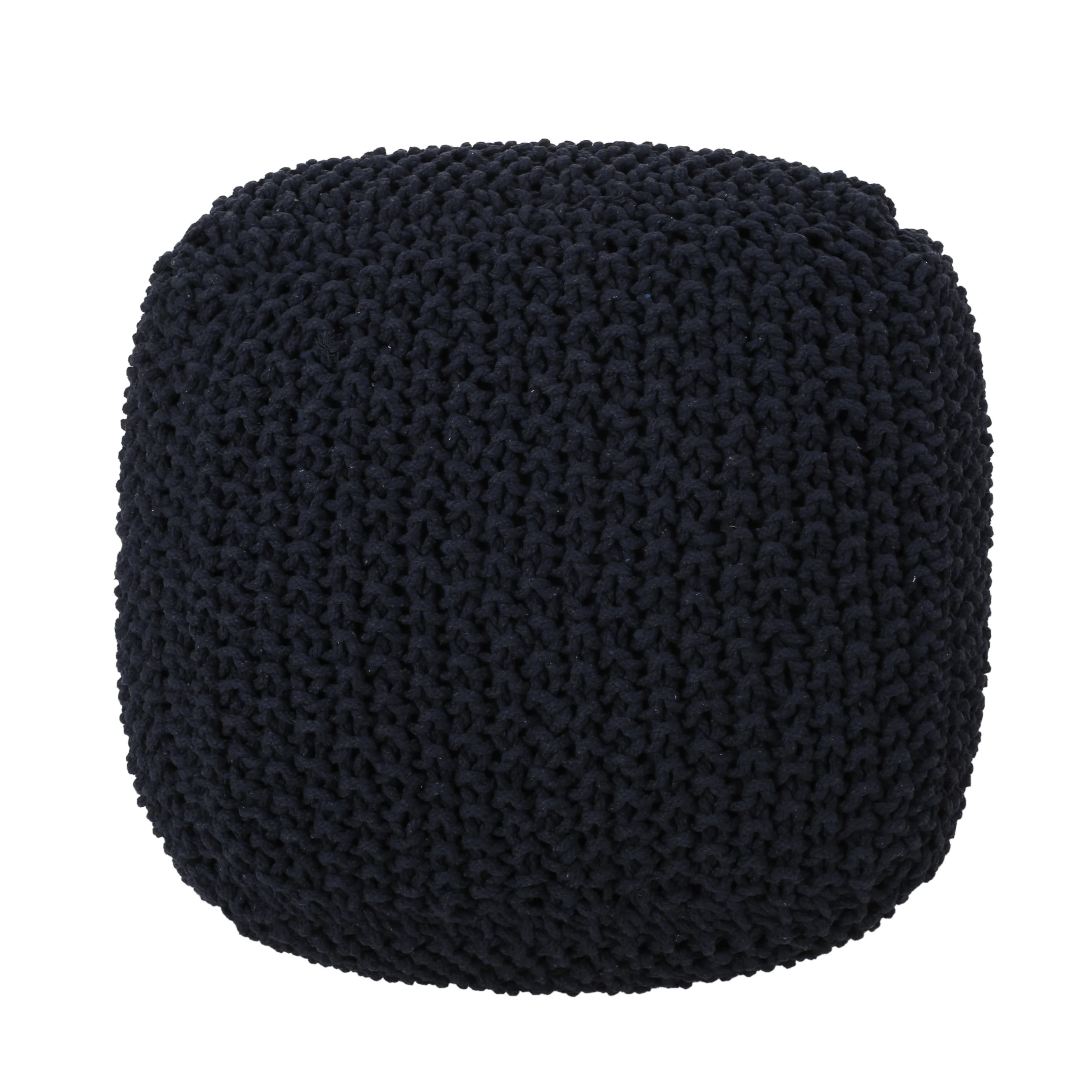 Teresa Modern Knitted Cotton Cube Pouf - furnishings