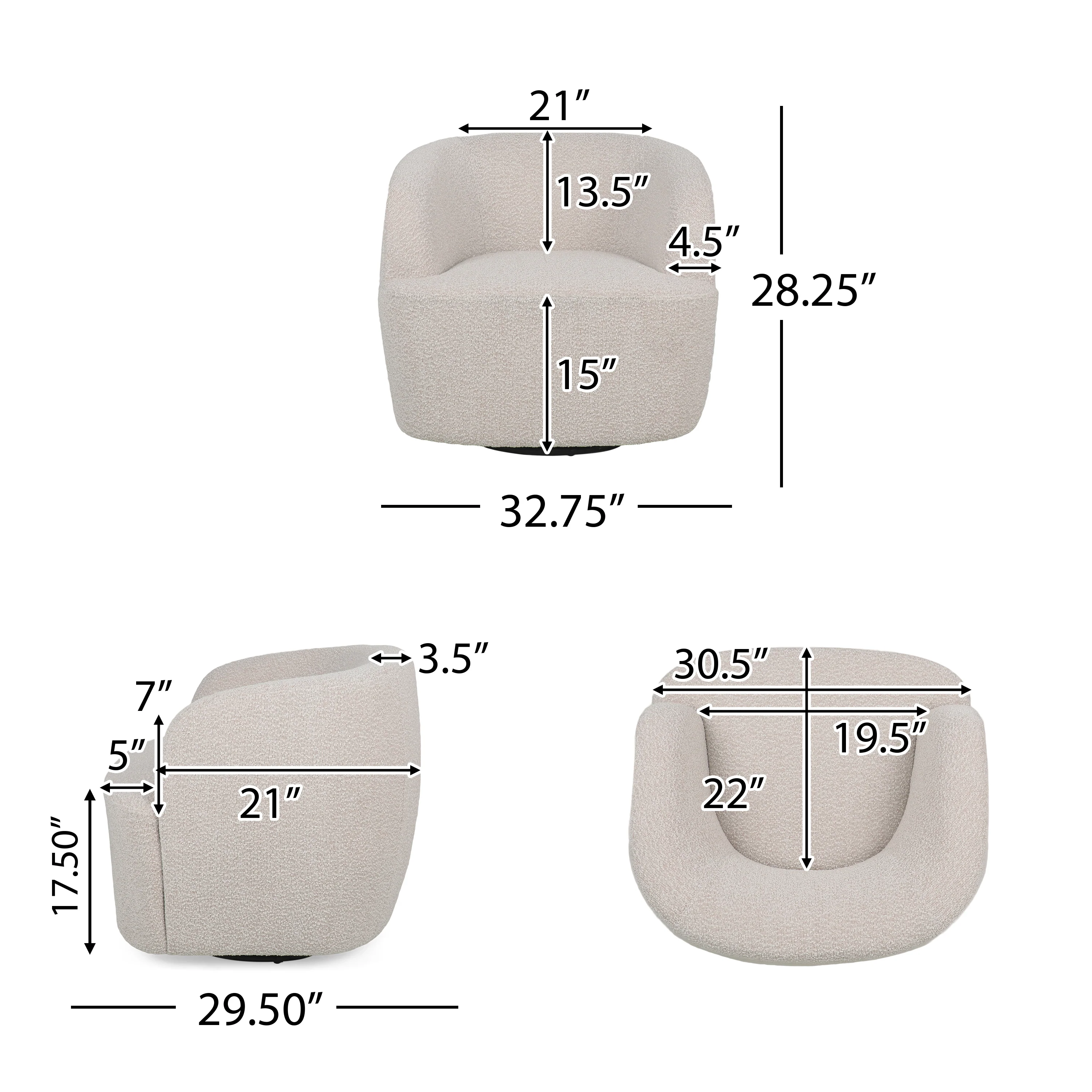 Sydmor Contemporary Boucle Upholstered Swivel Club Chair - furnishings