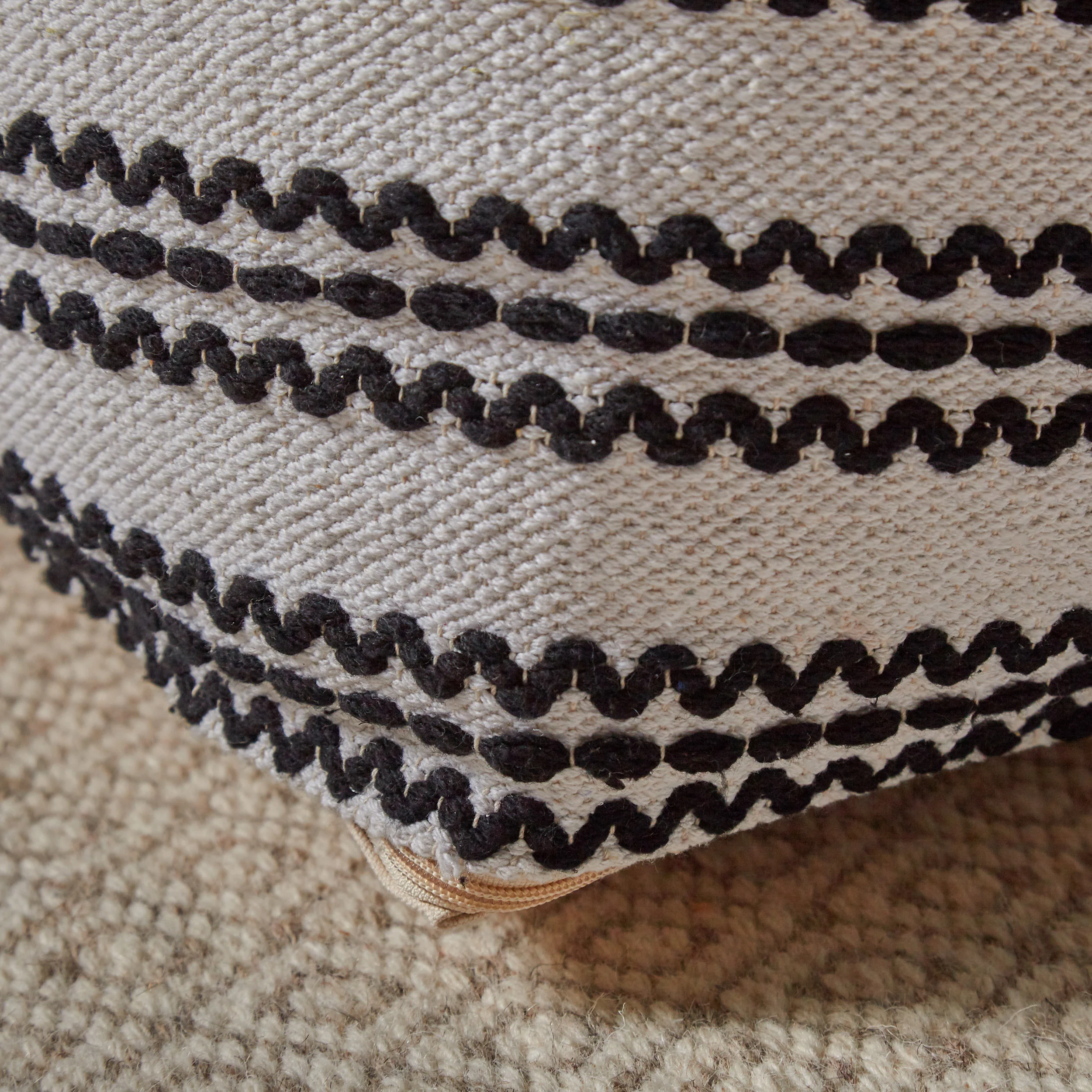 Lillian Large Square Casual Pouf, Contemporary, Black and Natural Cotton - furnishings