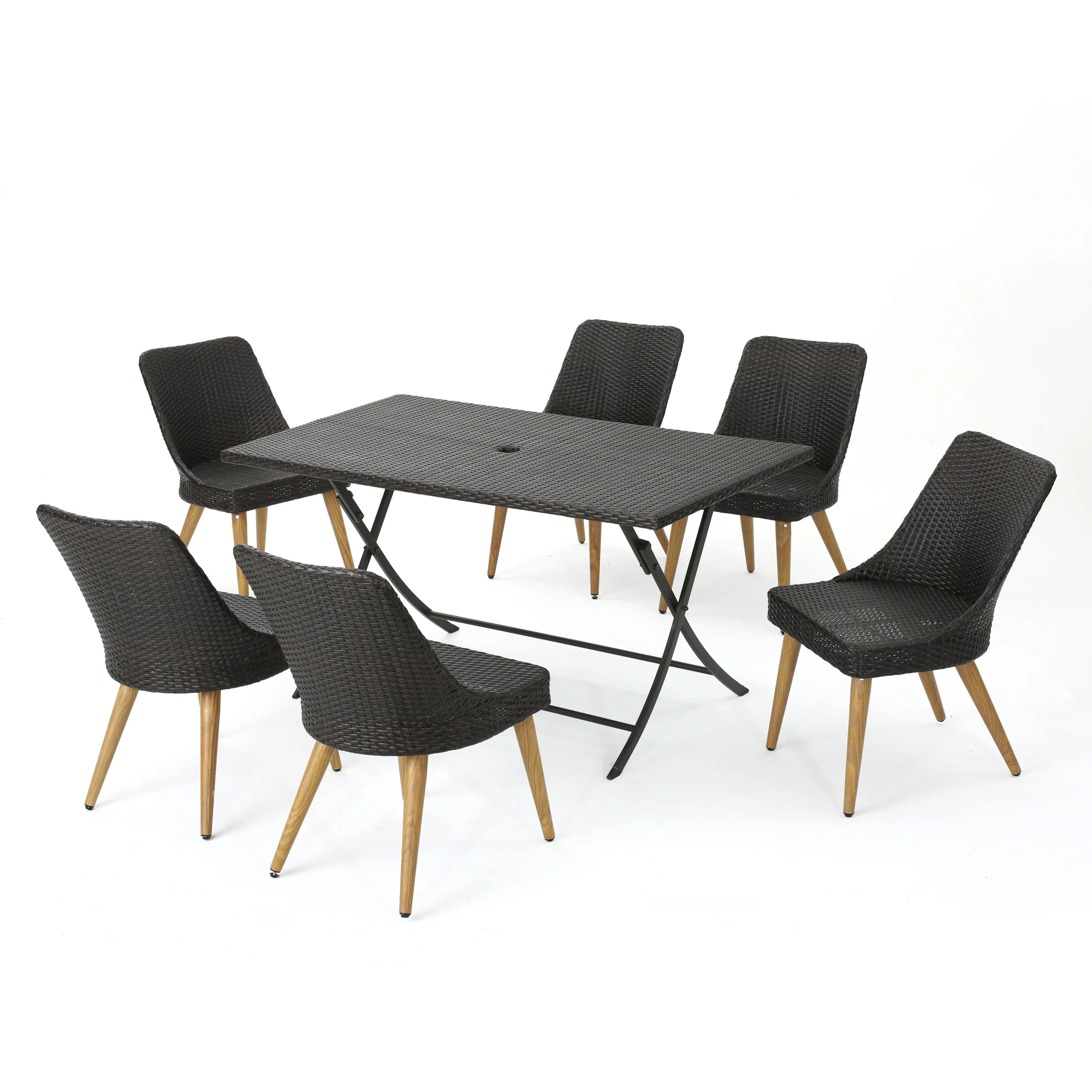 Fitzgerald Outdoor 7 Piece Multi-brown Wicker Dining Set - furnishings