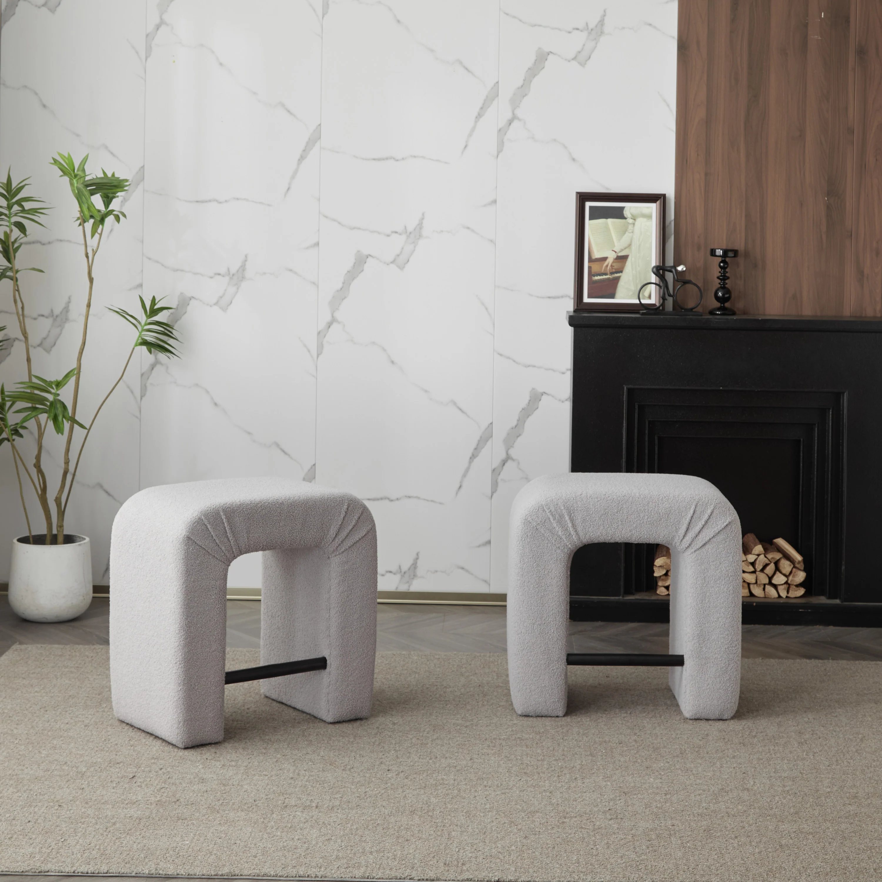 Ridgea Upholstered Boucle Stools with Footrest - furnishings