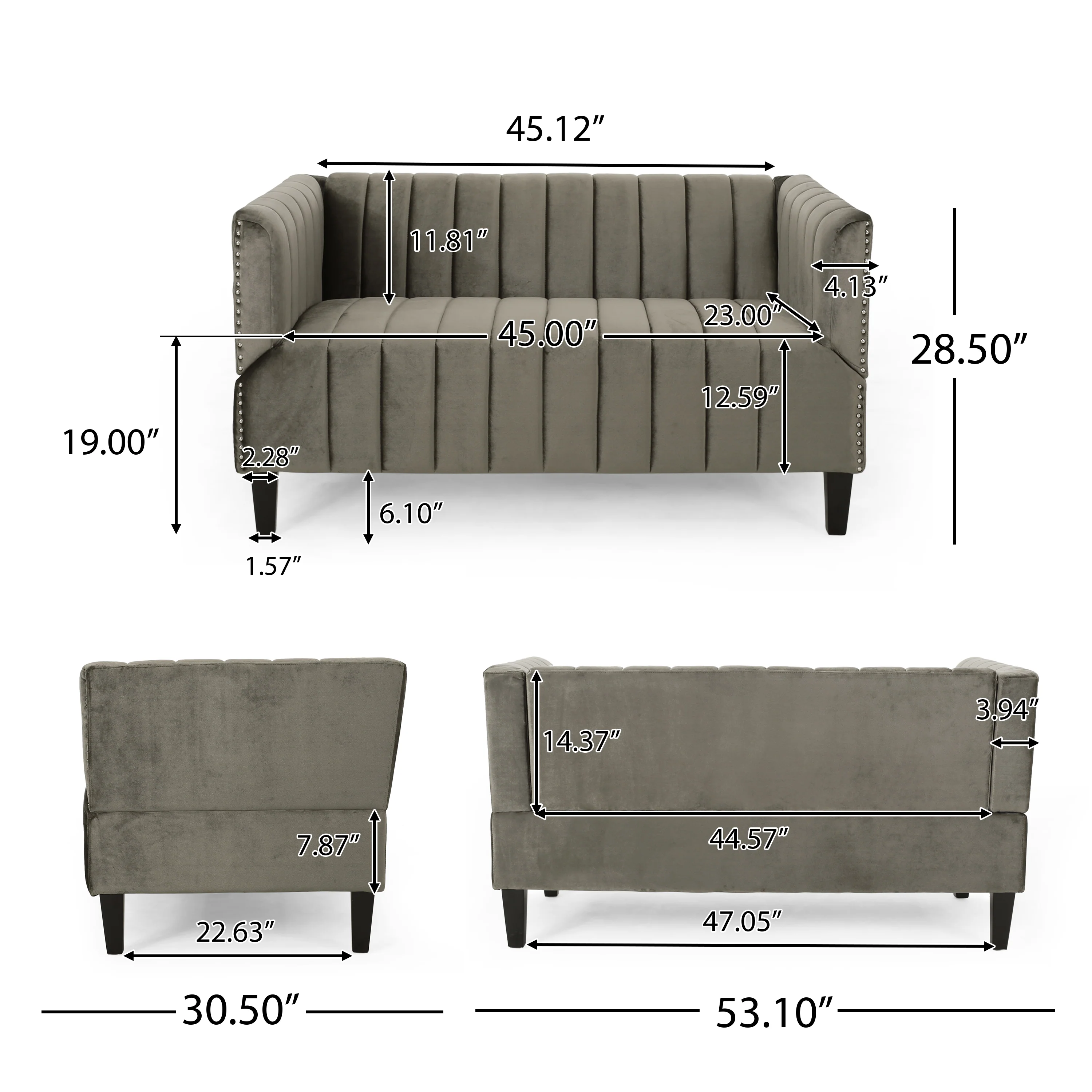 Masie Contemporary Channel Stitch Velvet Settee - furnishings