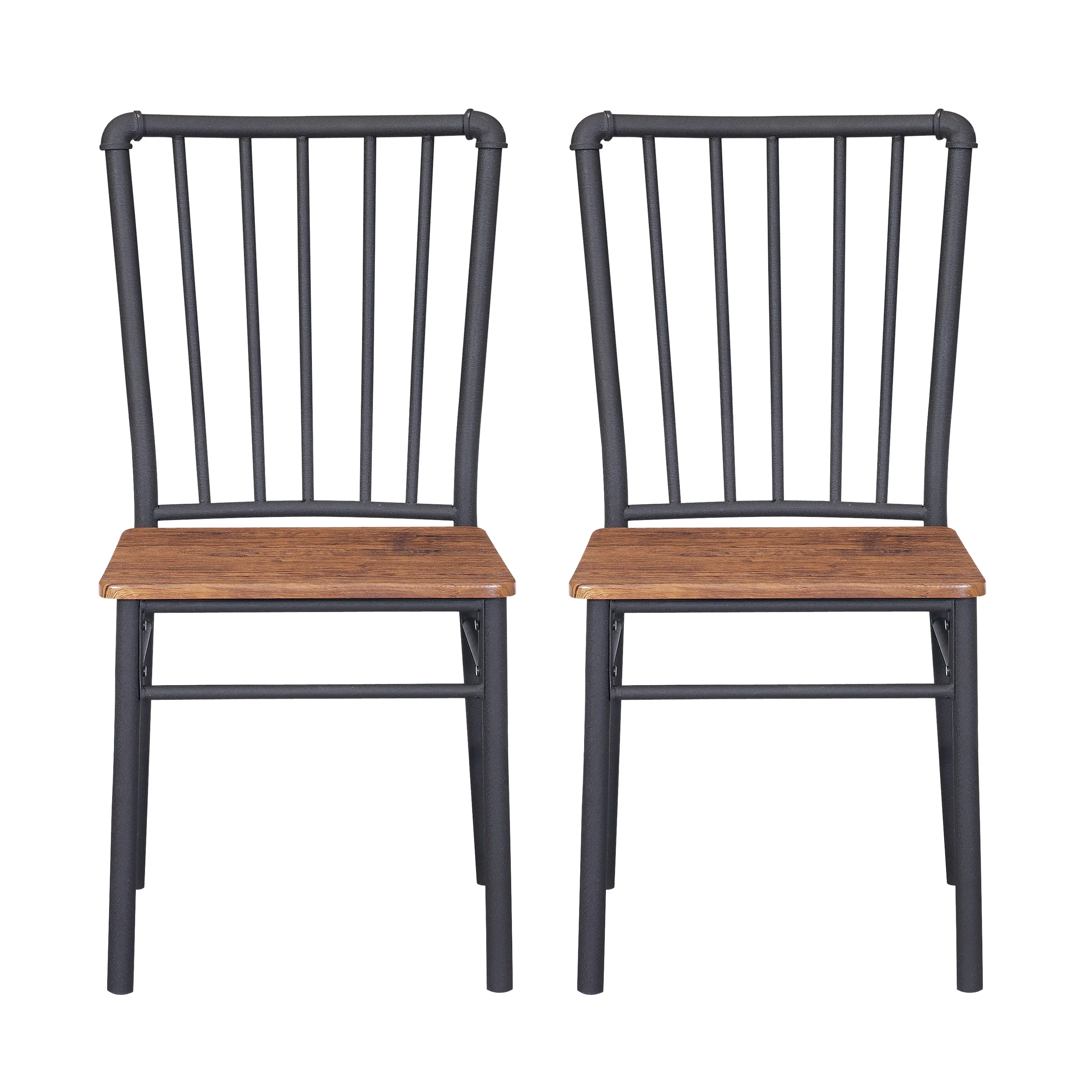 Lucas Industrial Textured Brown Steel and Wood Finished Chairs (Set of 2) - furnishings