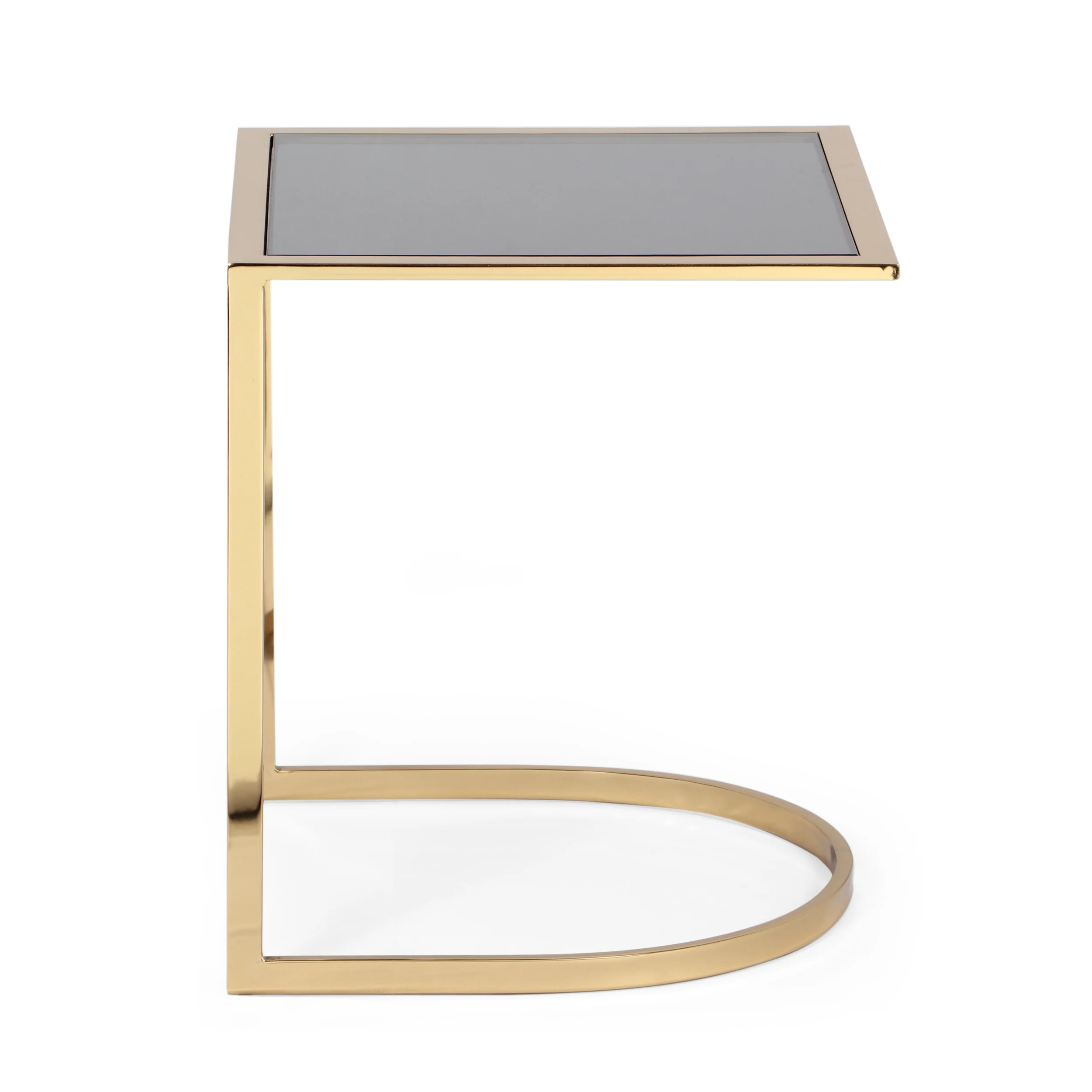 Corral Modern Glam Handcrafted Glass Top C-Shaped Side Table, Black and Brass - furnishings