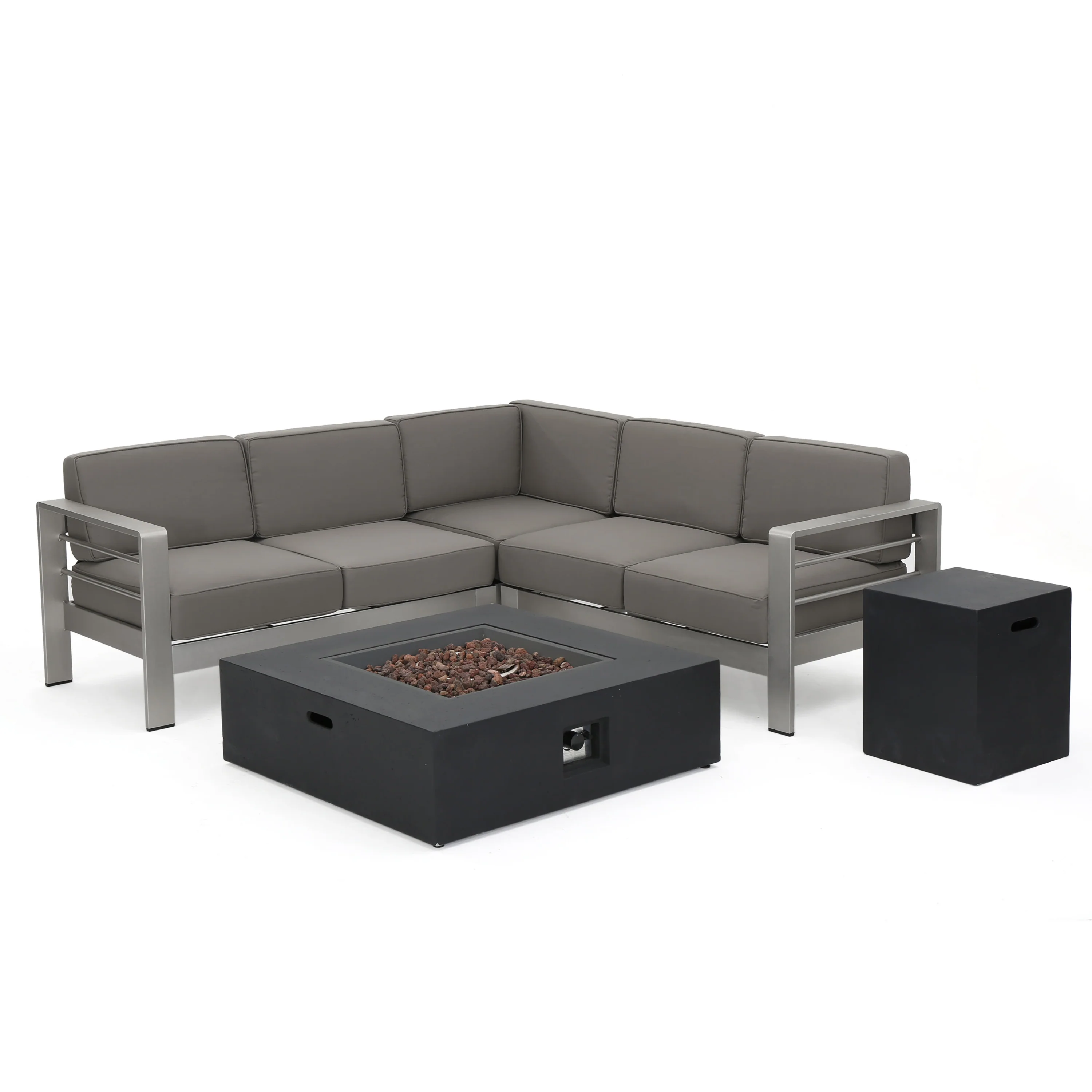 Crested-Bay V-shape Outdoor Fire Table Sofa Set - furnishings
