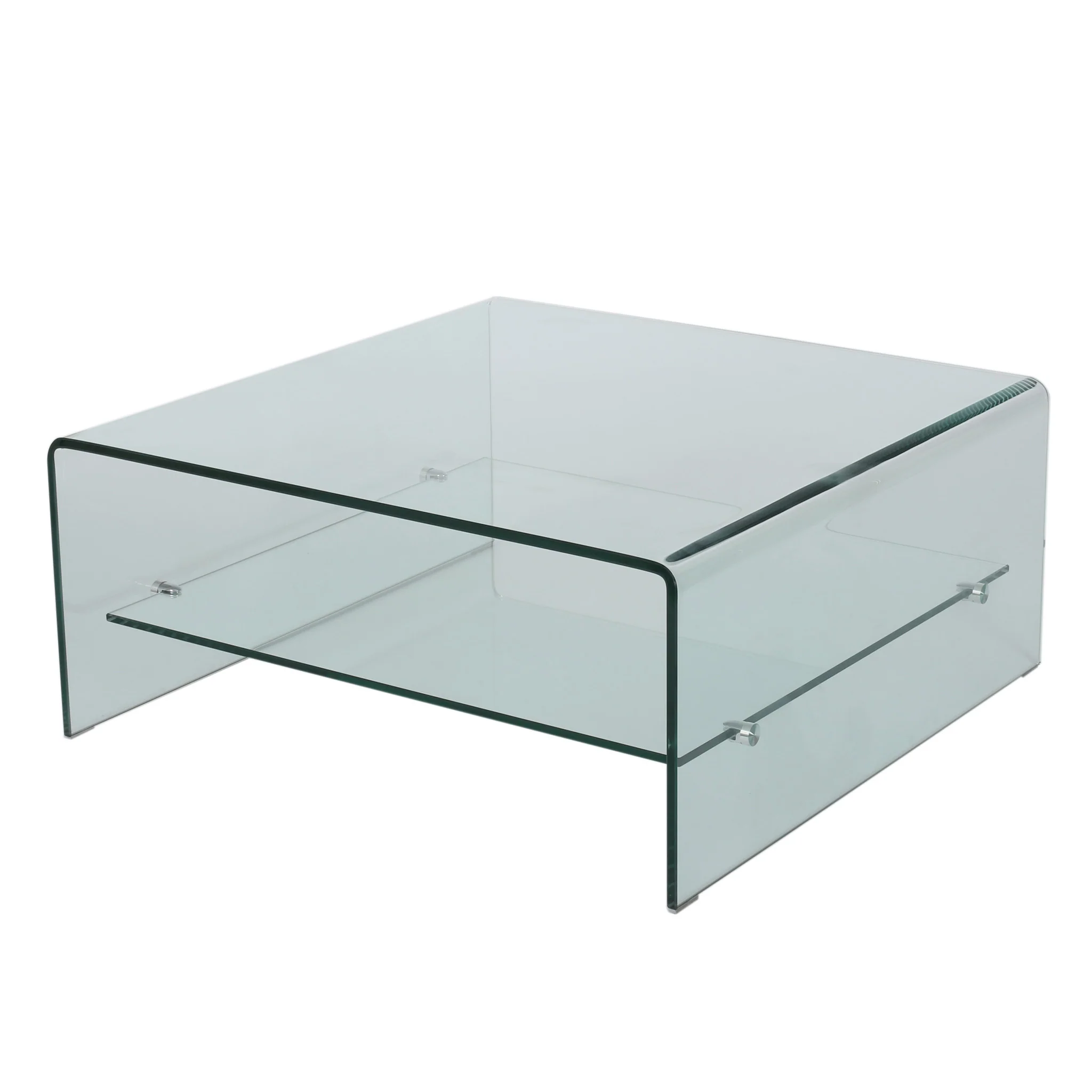 Classon Modern Square Tempered Glass Coffee Table with Shelf - furnishings