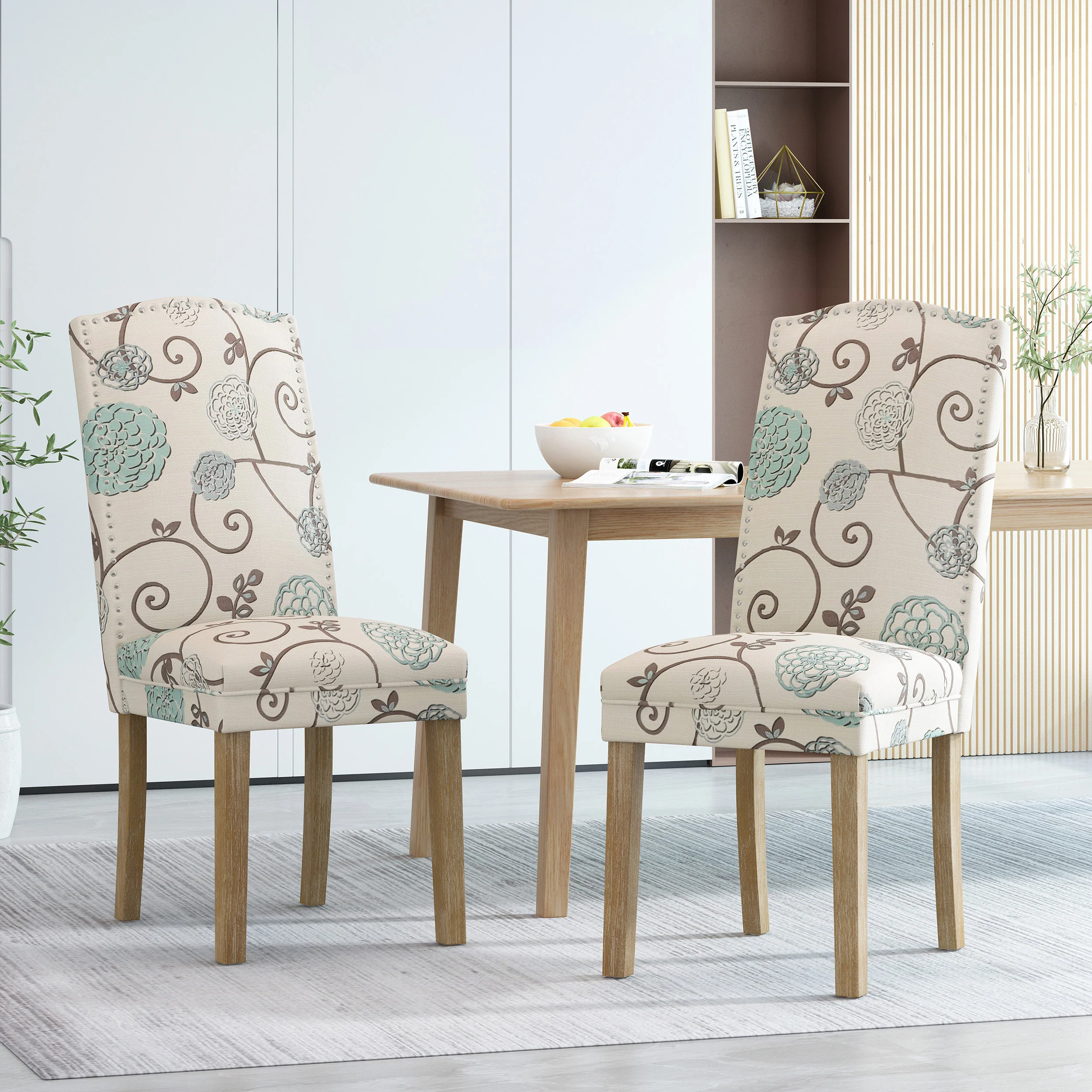 Geromin Contemporary Fabric Dining Chairs with Nailhead Trim, Set of 2 - furnishings