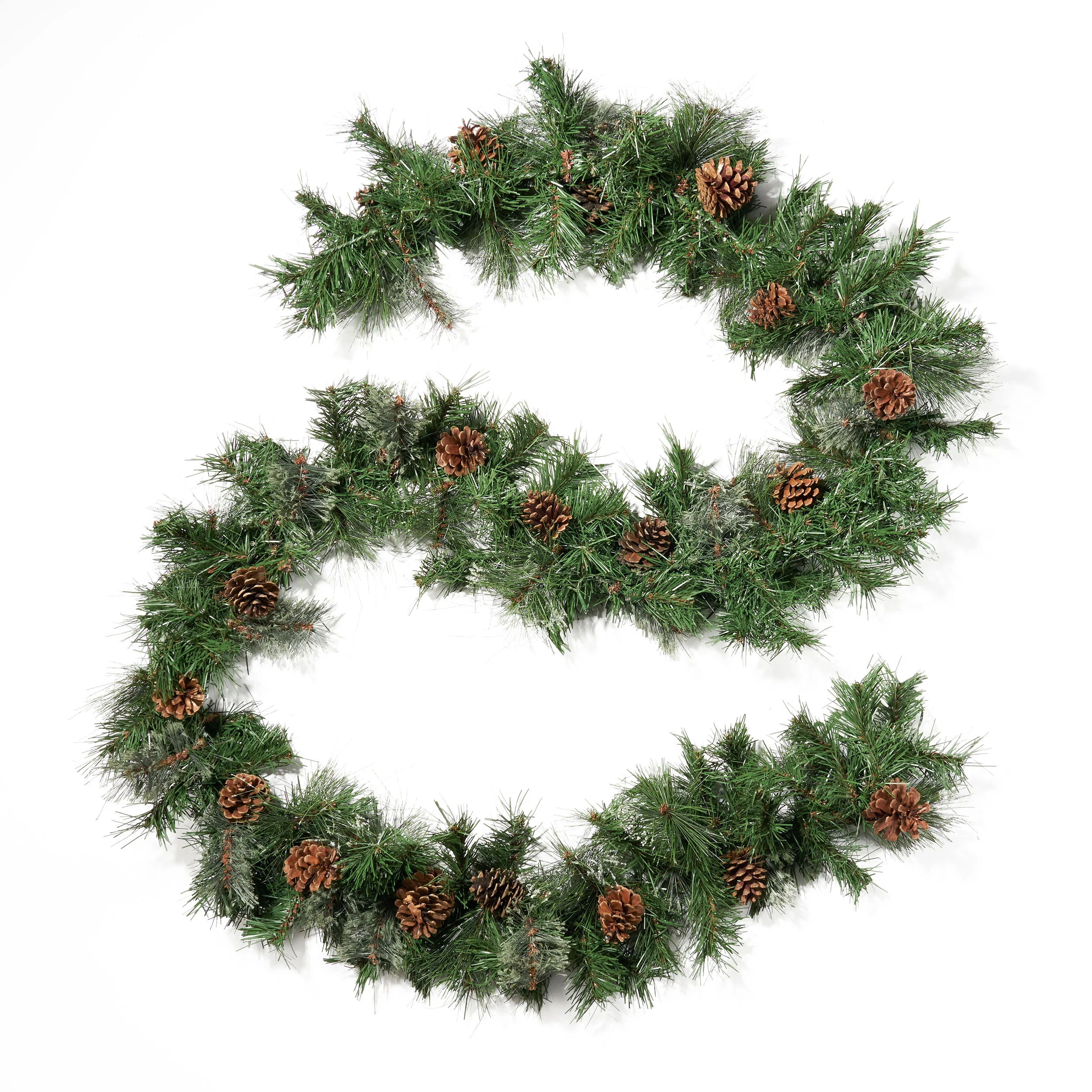 9-foot Mixed Spruce Pre-Lit Warm White LED Artificial Christmas Garland with Snowy Branches and Pinecones - furnishings
