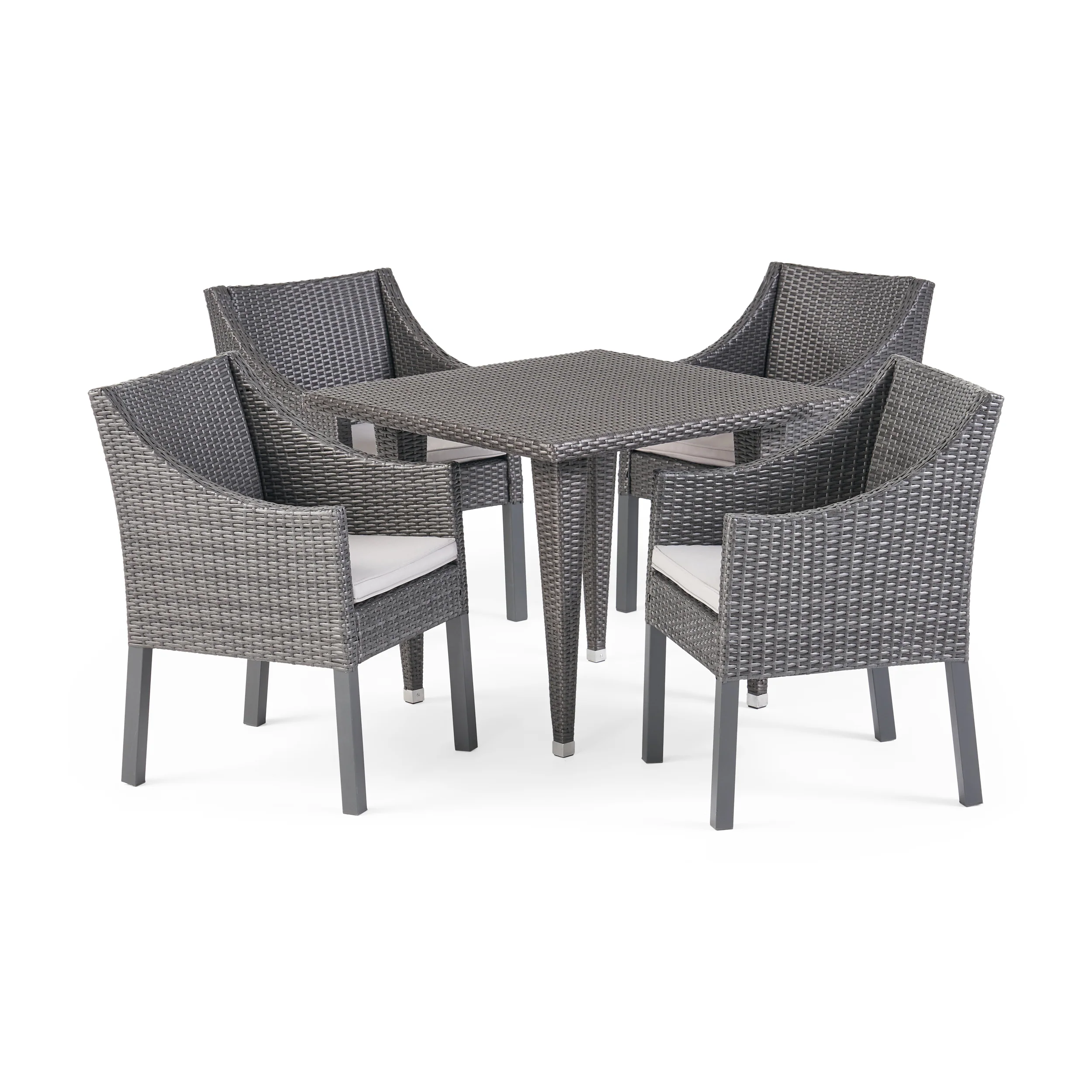 Del Mar Outdoor 5 Piece Gray Wicker Dining Set with Water Resistant Cushions - furnishings