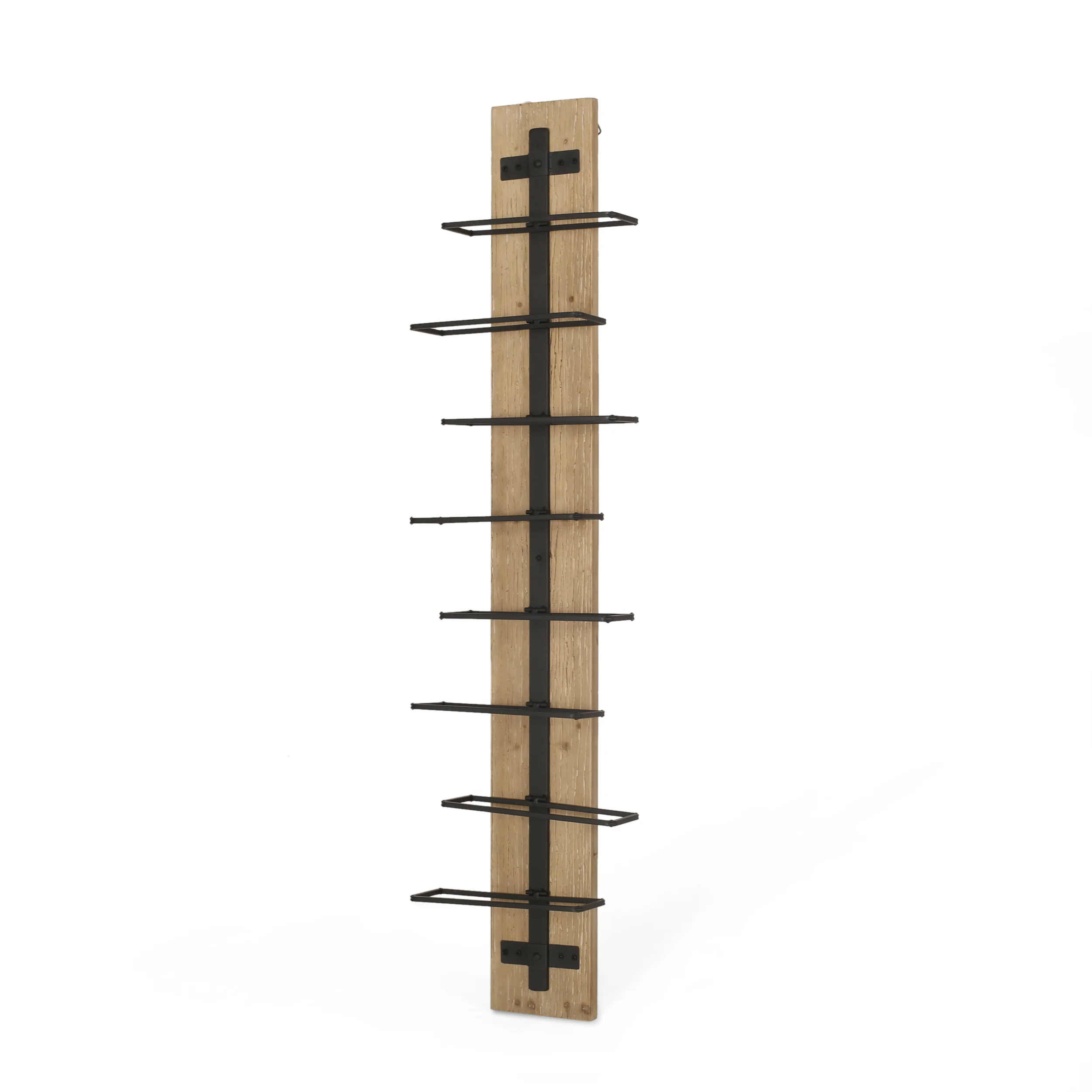 Boster Modern Industrial 8 Bottle Wall Mounted Wine Rack, Natural and Black - furnishings