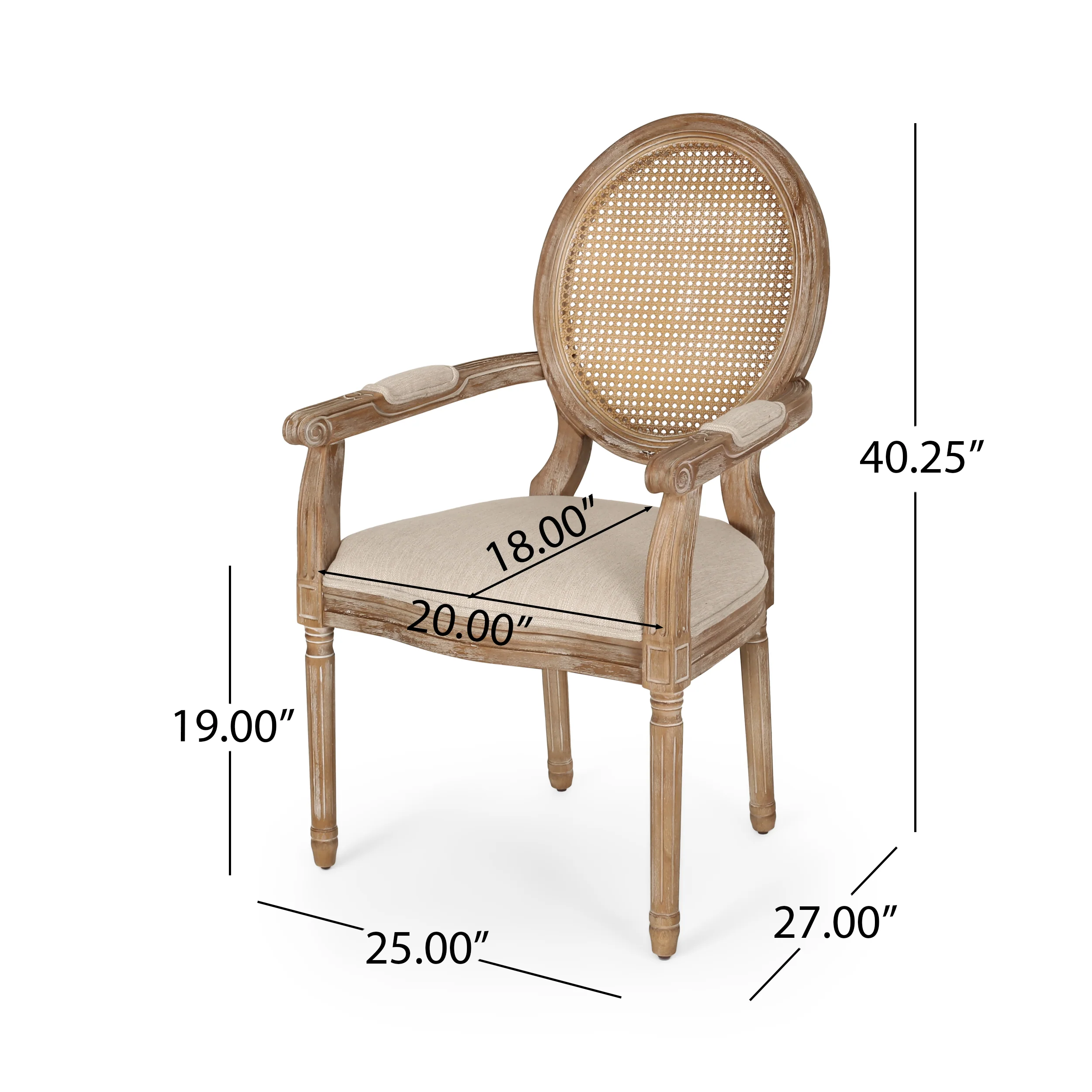Bryan French Country Fabric Upholstered Wood and Cane 5 Piece Circular Dining Set - furnishings