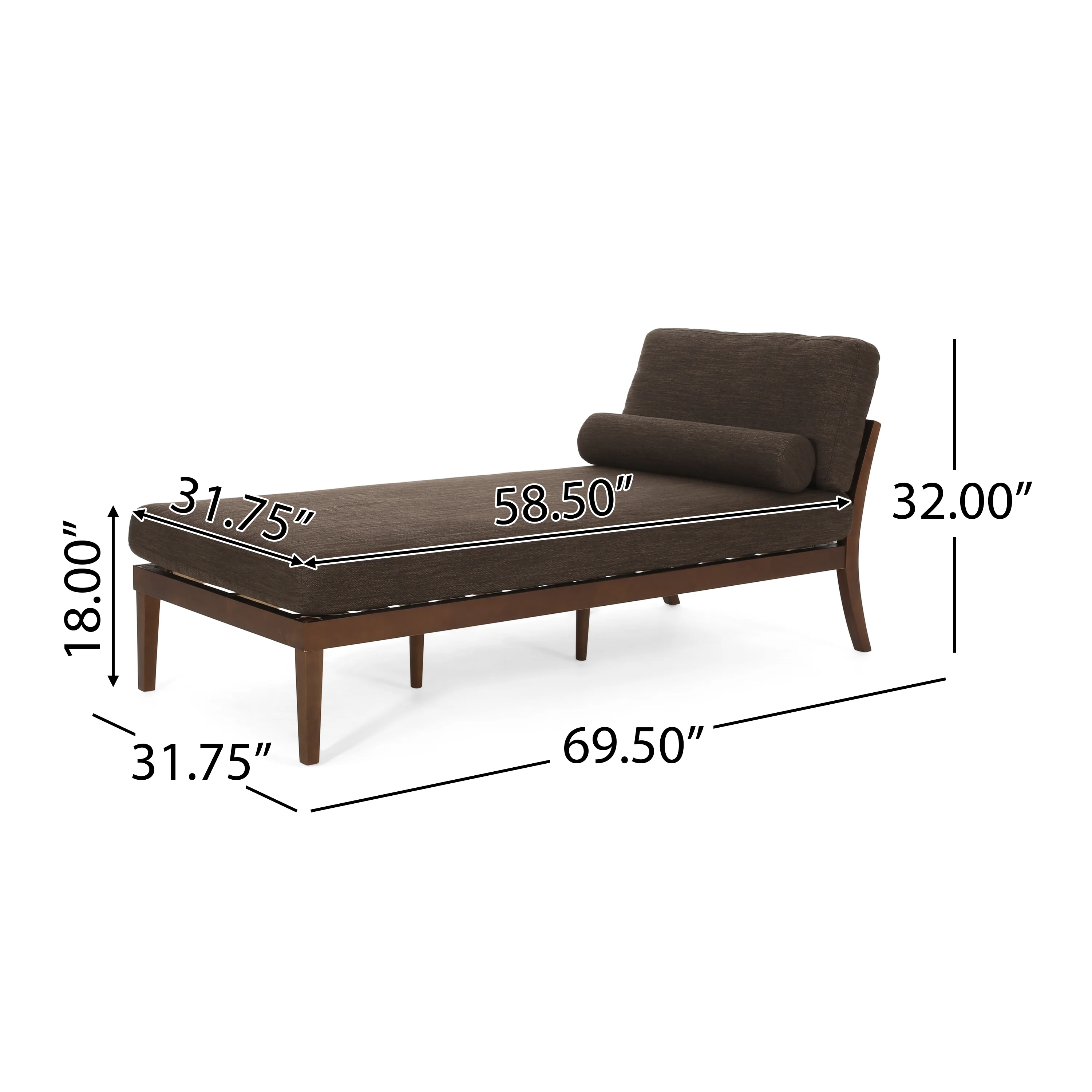 Lochmere Mid Century Modern Fabric Chaise Lounge with Bolster Pillow - furnishings