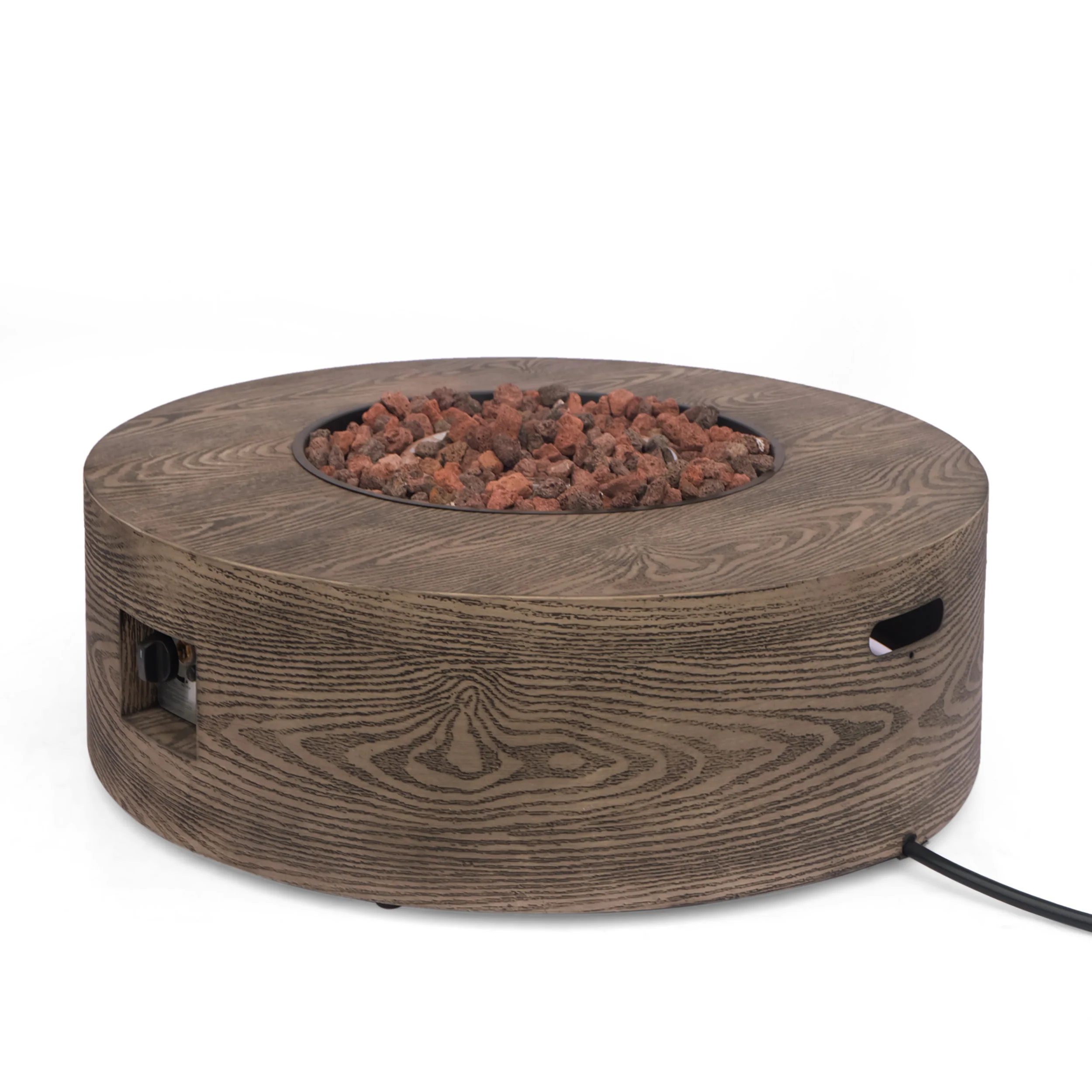 Bremen Outdoor 50,000 BTU Lightweight Concrete Circular Fire Pit (No Tank Holder), Brown Wood Pattern - furnishings