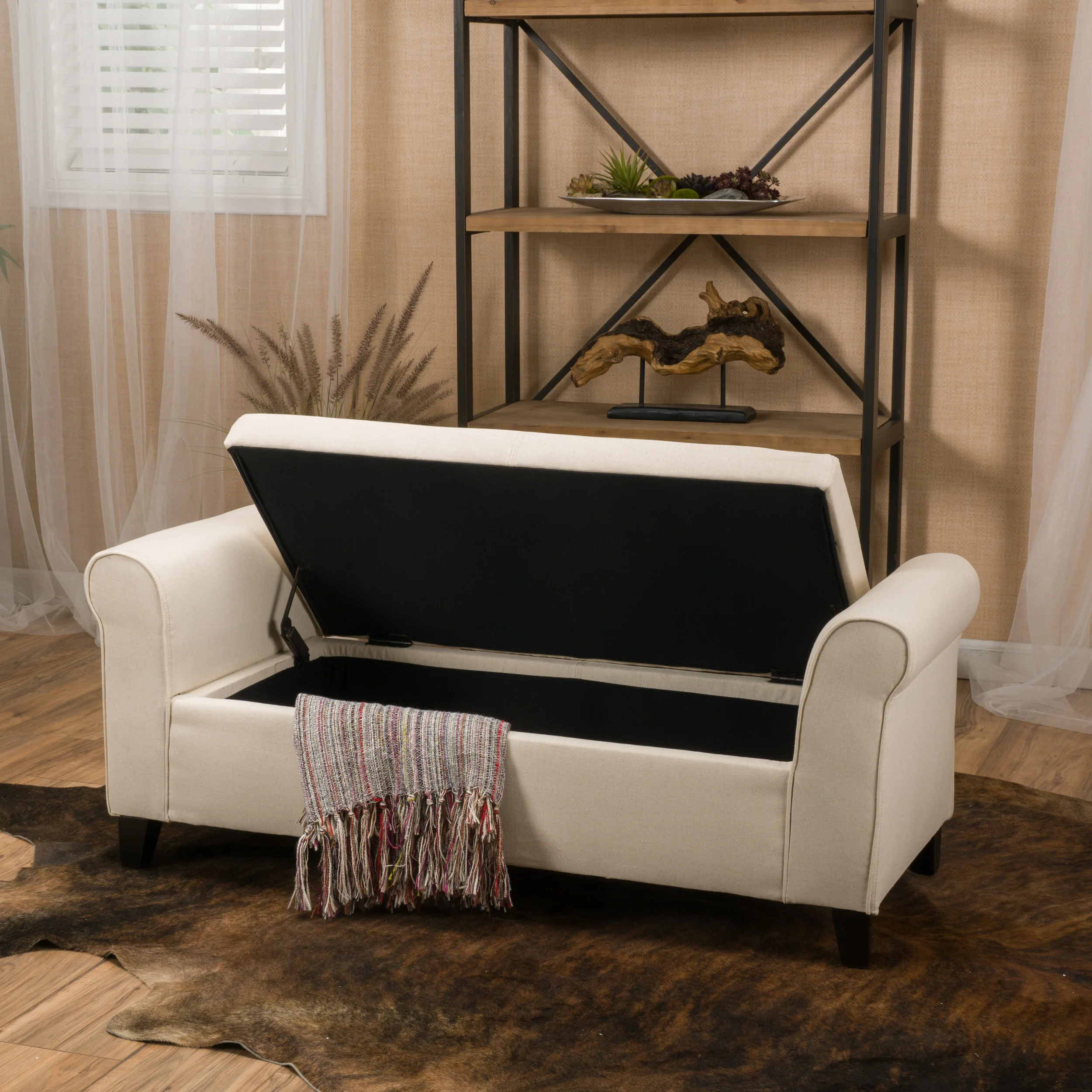 Danbury Contemporary Fabric Upholstered Storage Ottoman Bench with Rolled Arms - furnishings