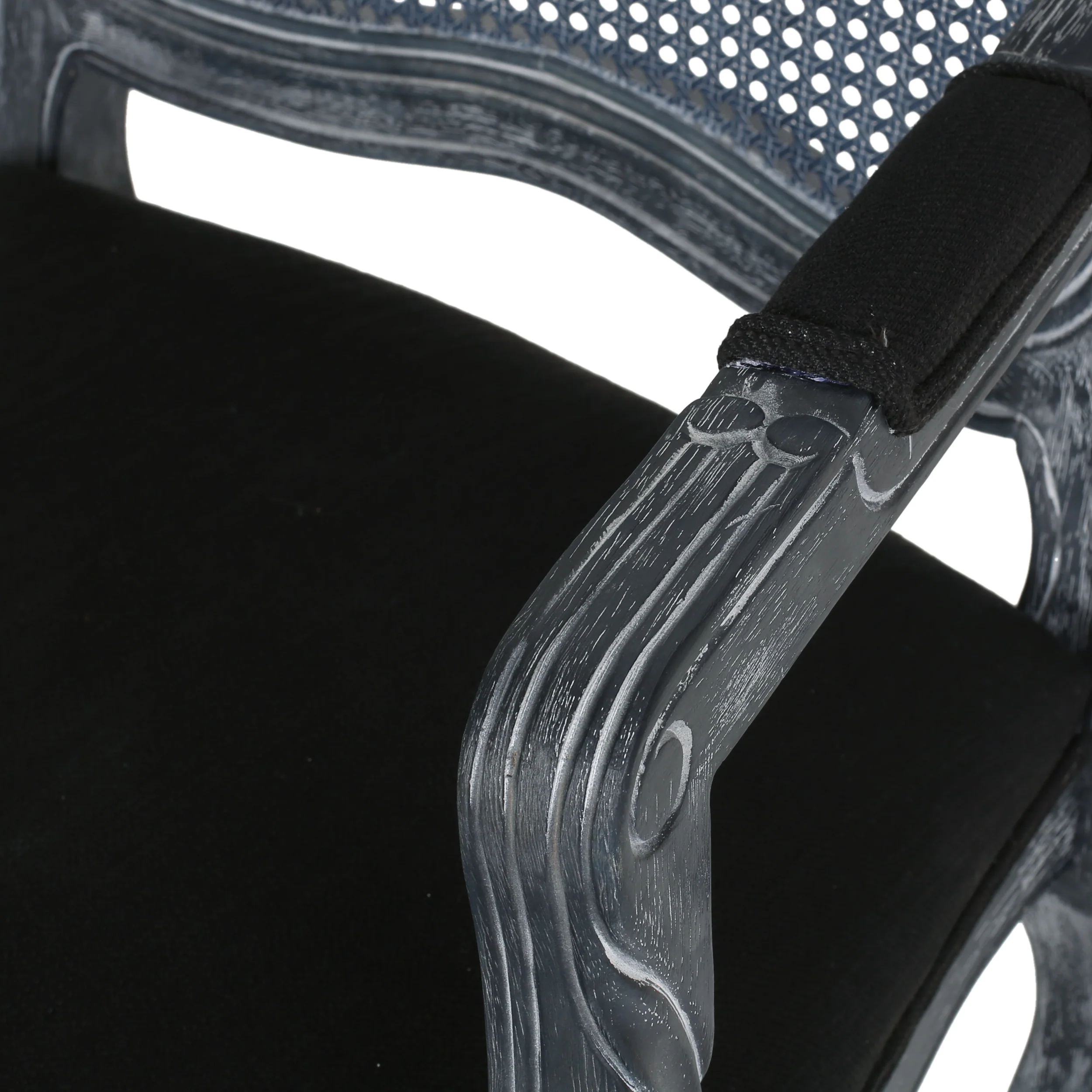 Biorn French Country Wood and Cane Upholstered Dining Armchair - furnishings