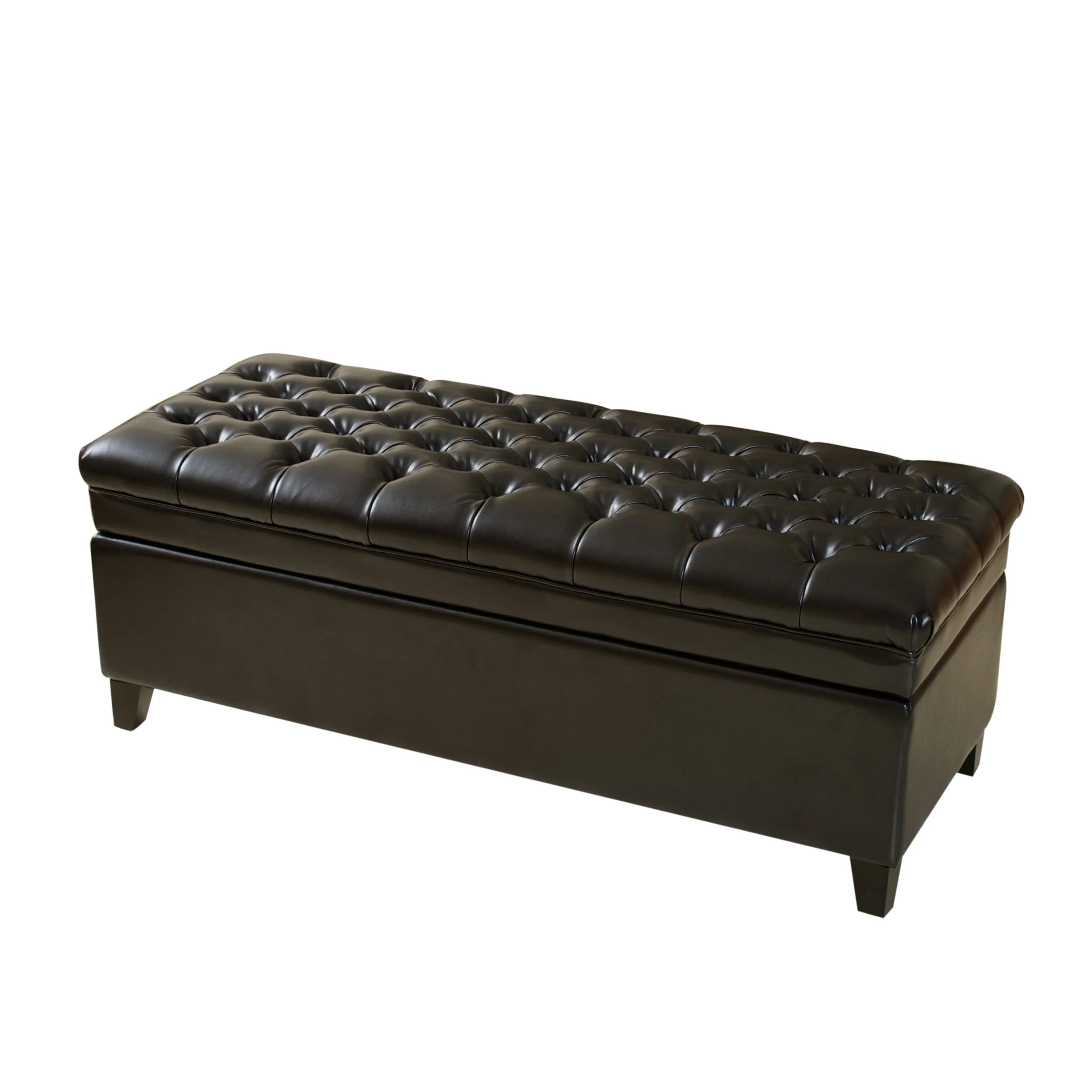 Barton Tufted Espresso Leather Storage Ottoman - furnishings