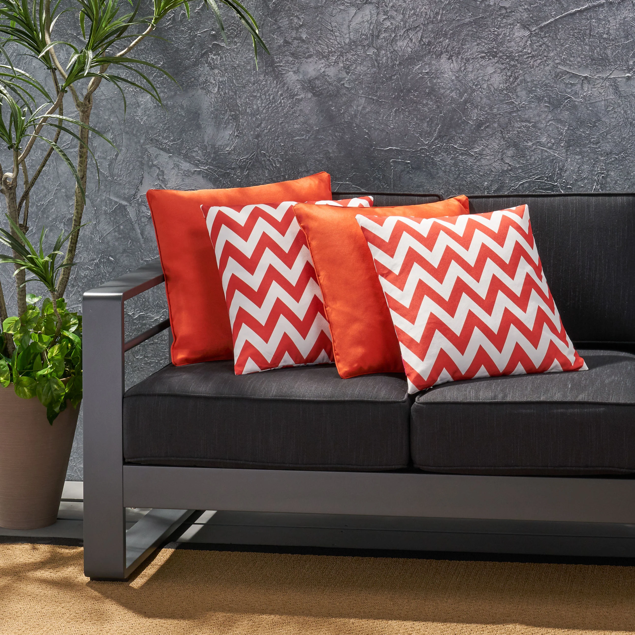 La Jolla Outdoor Striped Water Resistant Square Throw Pillows - Set of 4 - furnishings
