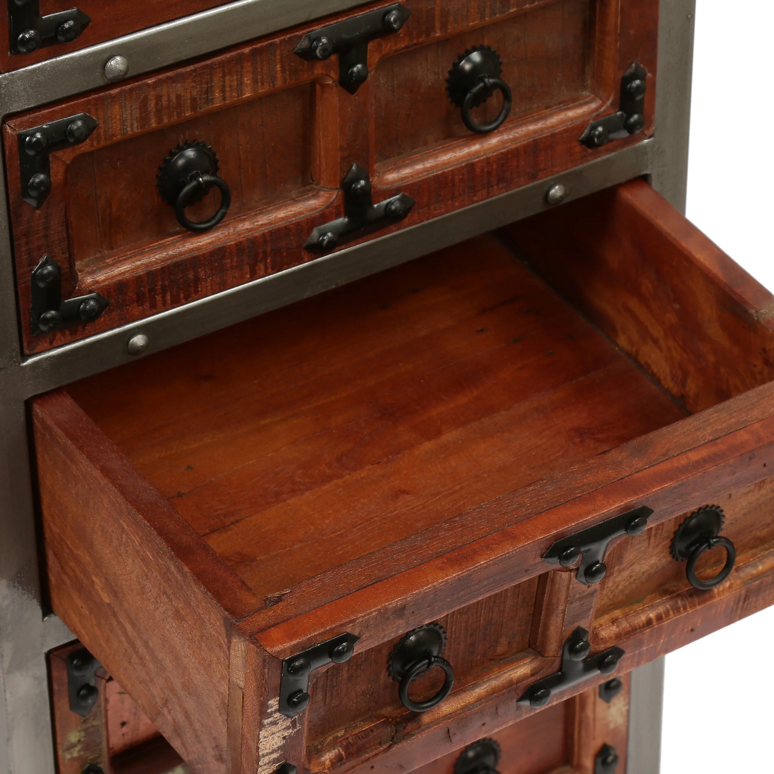 Pausch Handcrafted Boho Wooden 7 Drawer Chest, Natural and Raw Gray - furnishings