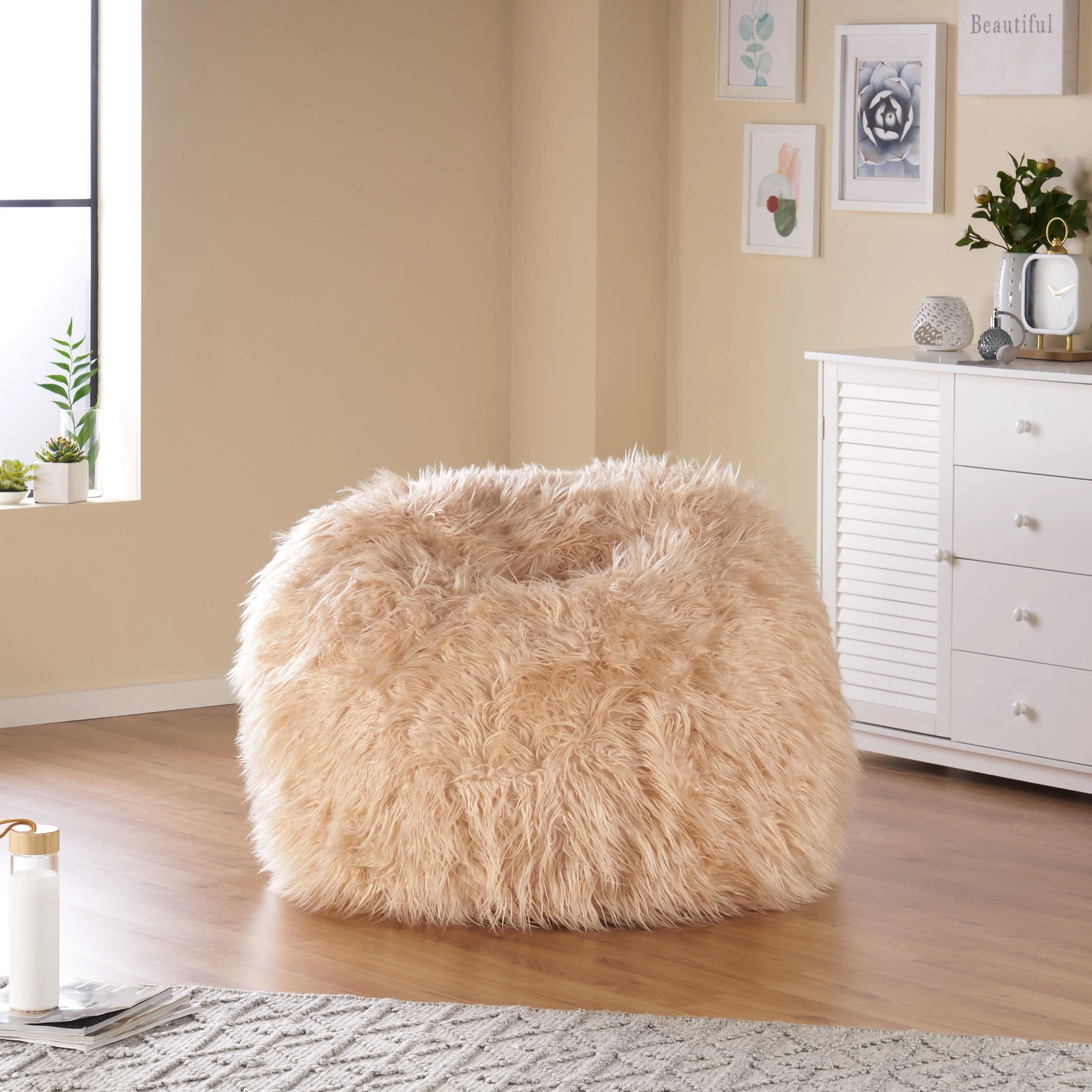 Dundas Modern Glam 3 Foot Faux Fur Bean Bag - furnishings
