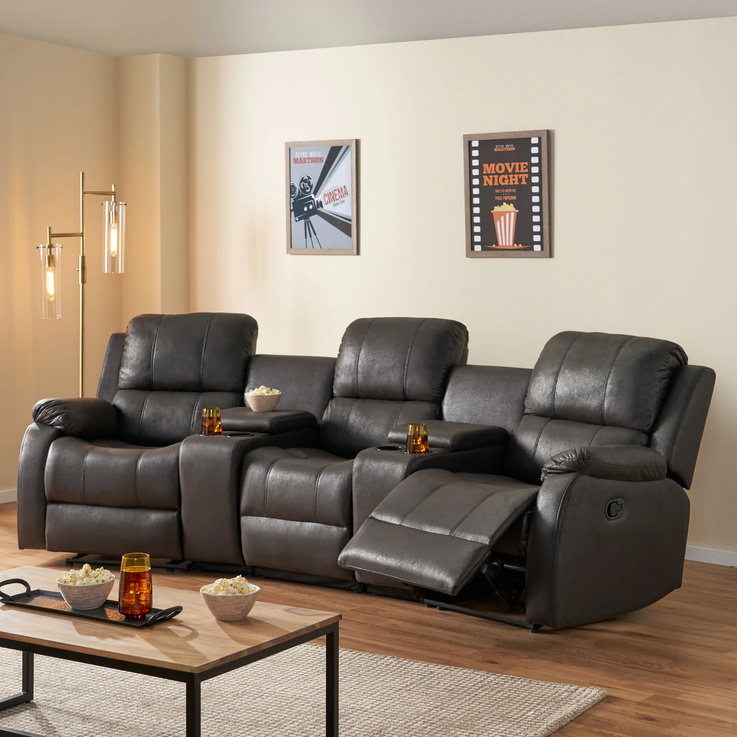 Lunsford Contemporary Upholstered Theater Seating Reclining Sofa - furnishings