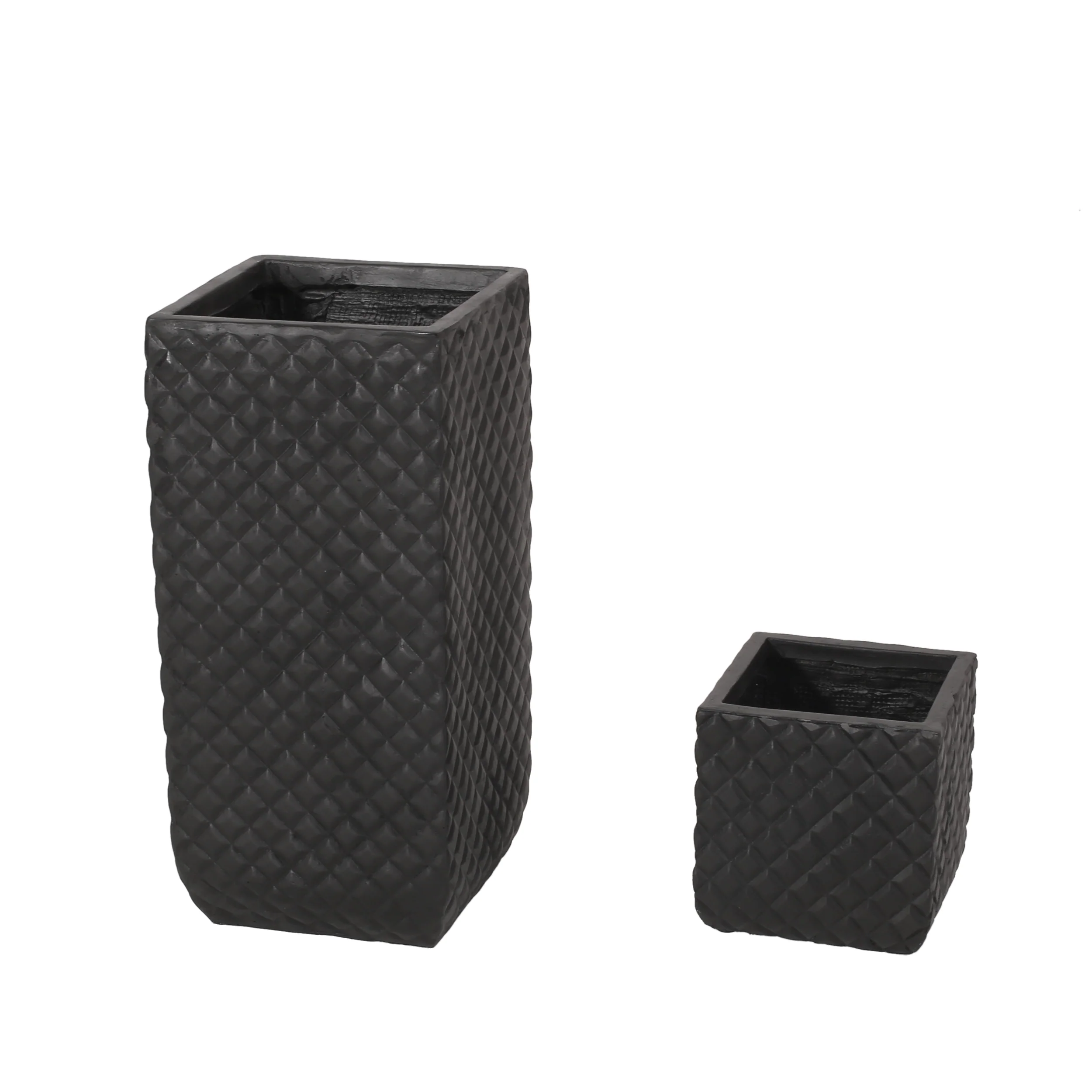 Harlar Outdoor Large and Small Cast Stone Planters, Set of 2, Matte Black - furnishings