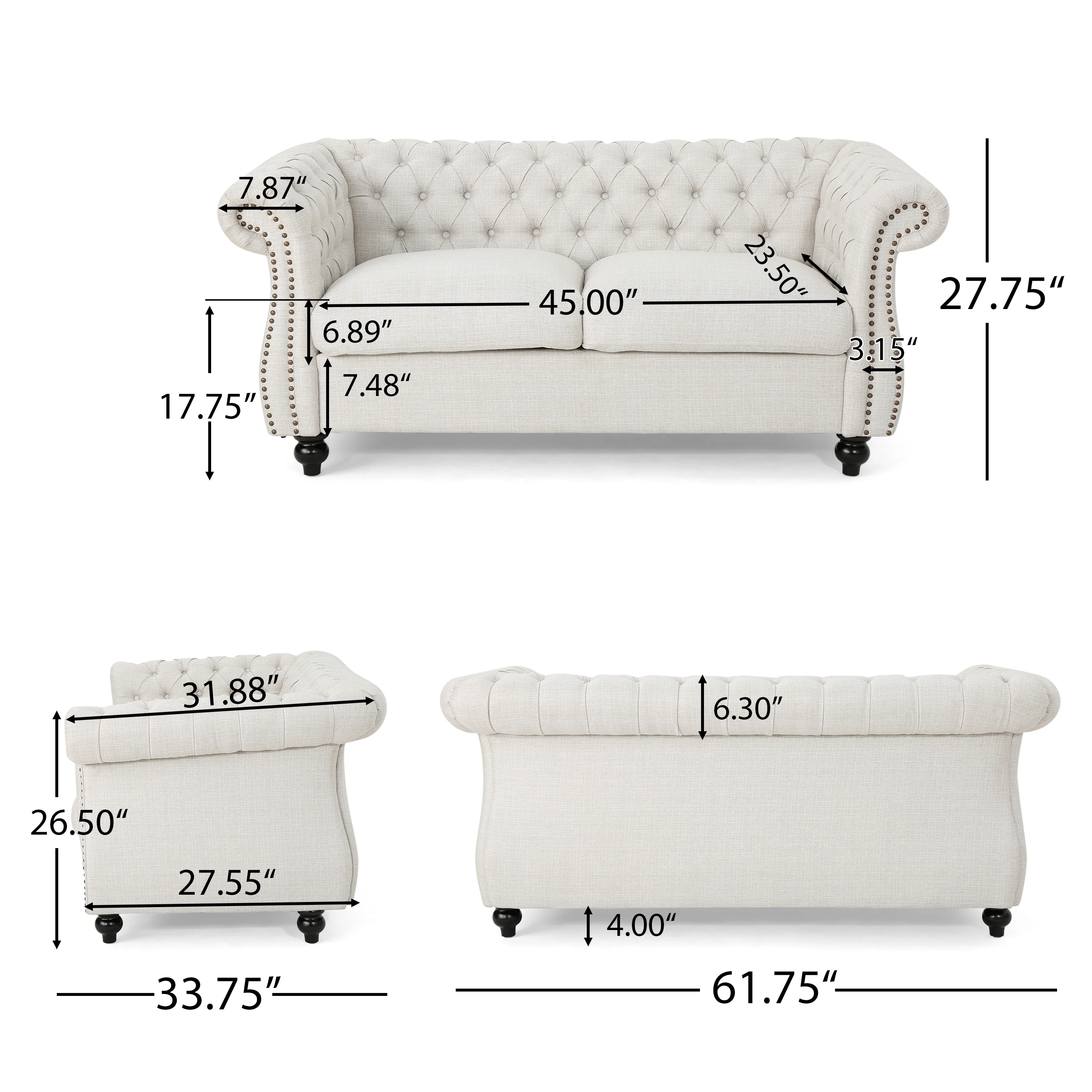 Kyle Traditional Chesterfield Fabric Loveseat Sofa - furnishings