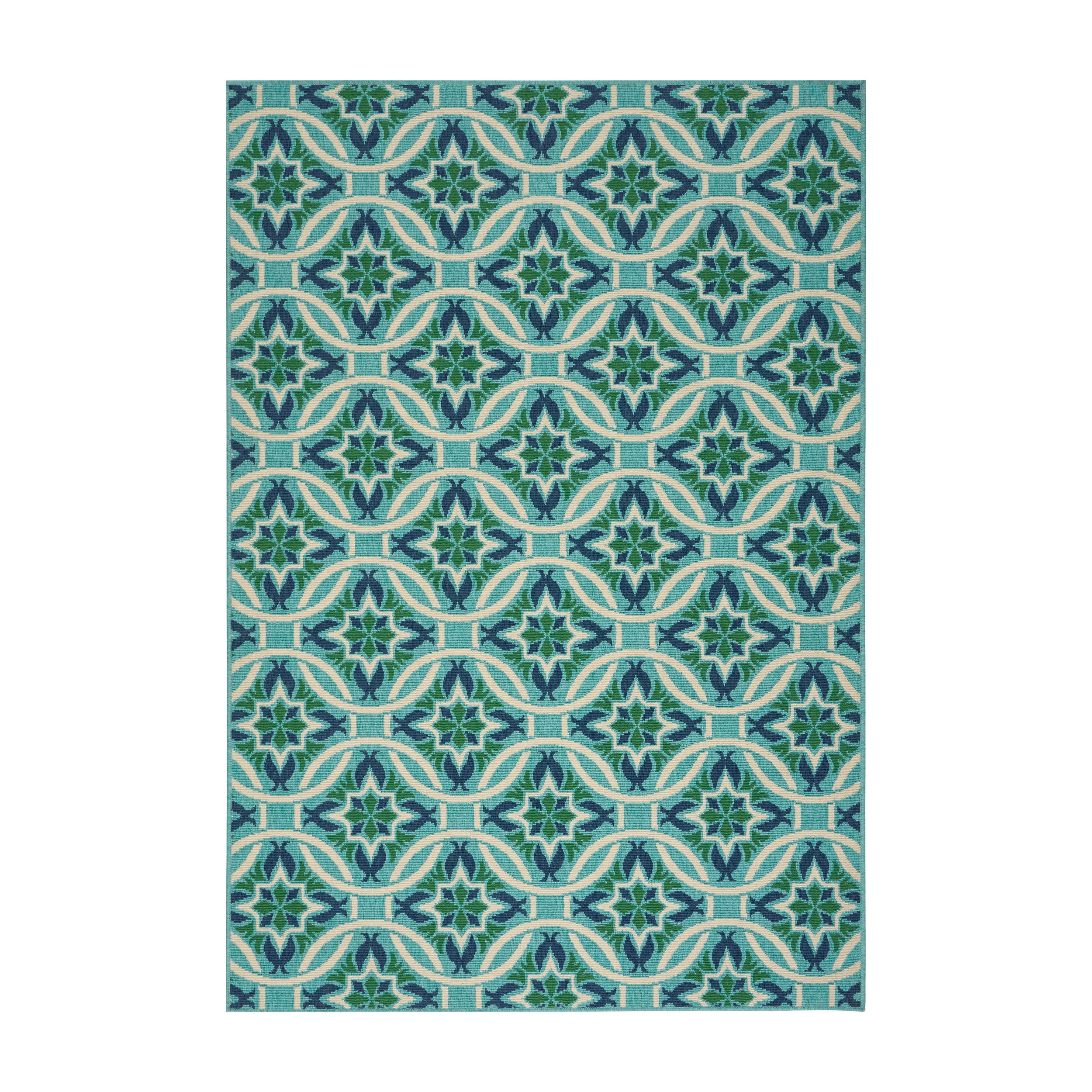 Foxwood Indoor/Outdoor Geometric Area Rug, Blue and Green - furnishings