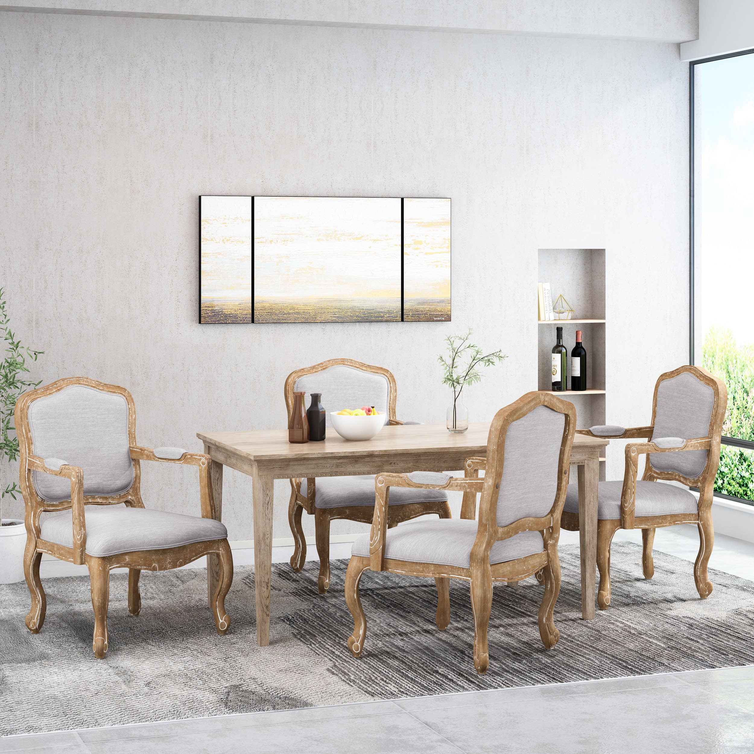 Stene French Country Wood Upholstered Dining Armchair - furnishings
