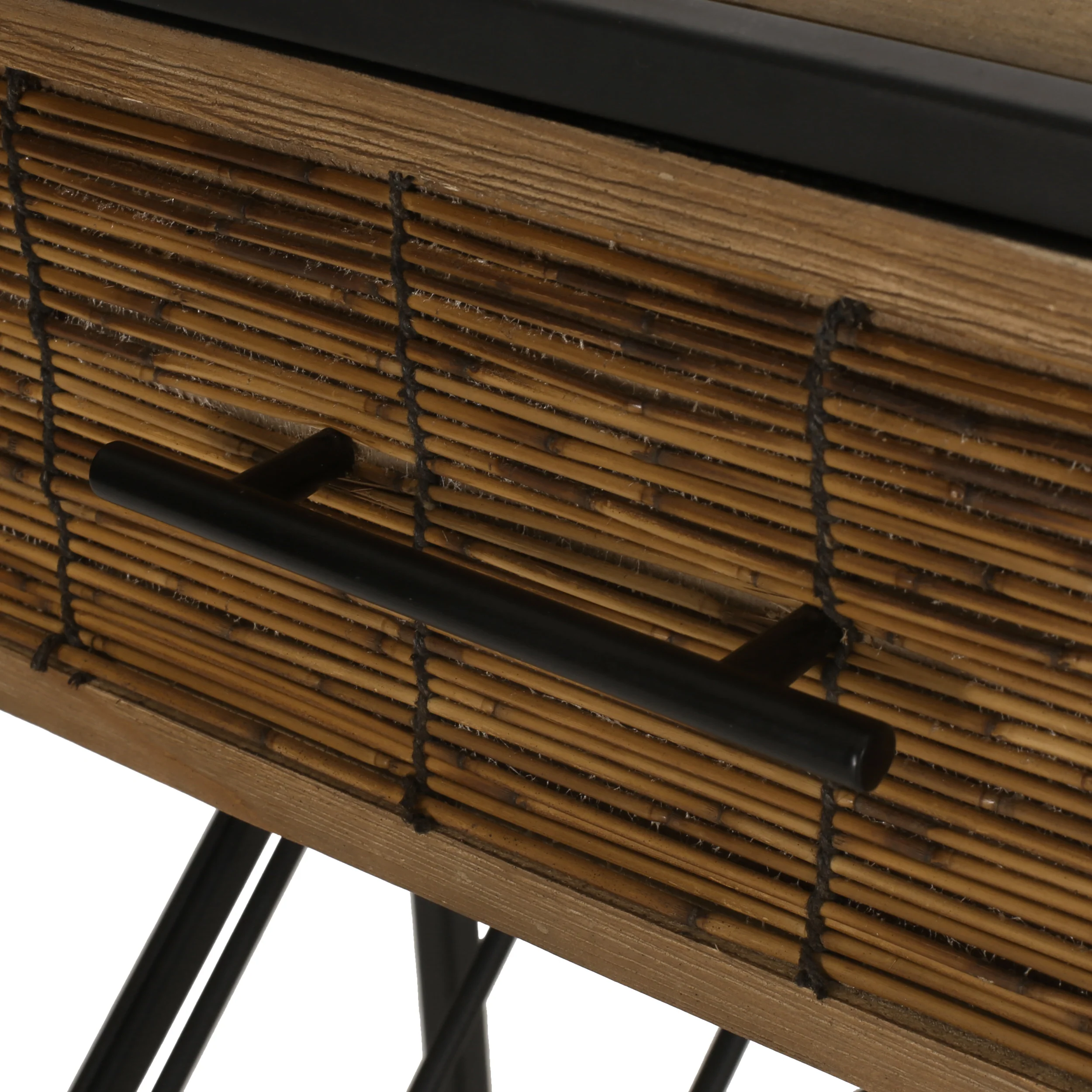 Broadwater Boho Industrial 21 Bottle Floor Wine Rack with Storage, Natural and Black - furnishings
