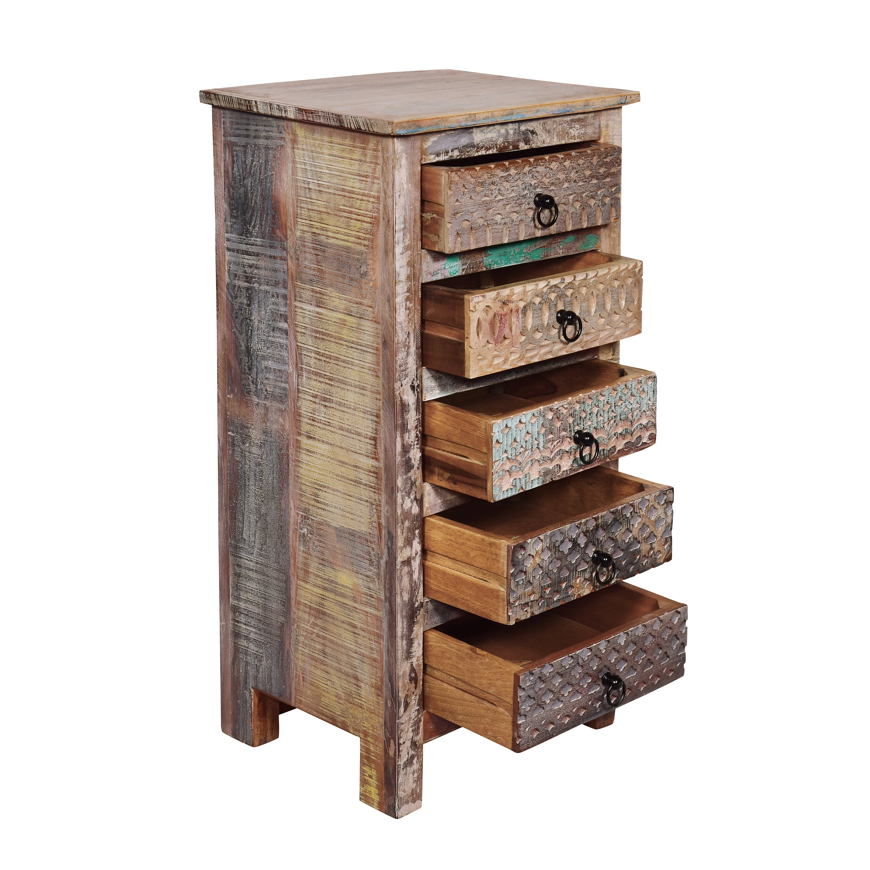 Willards Boho Handmade Reclaimed Wood 5 Drawer Chest, Multicolored and Natural - furnishings