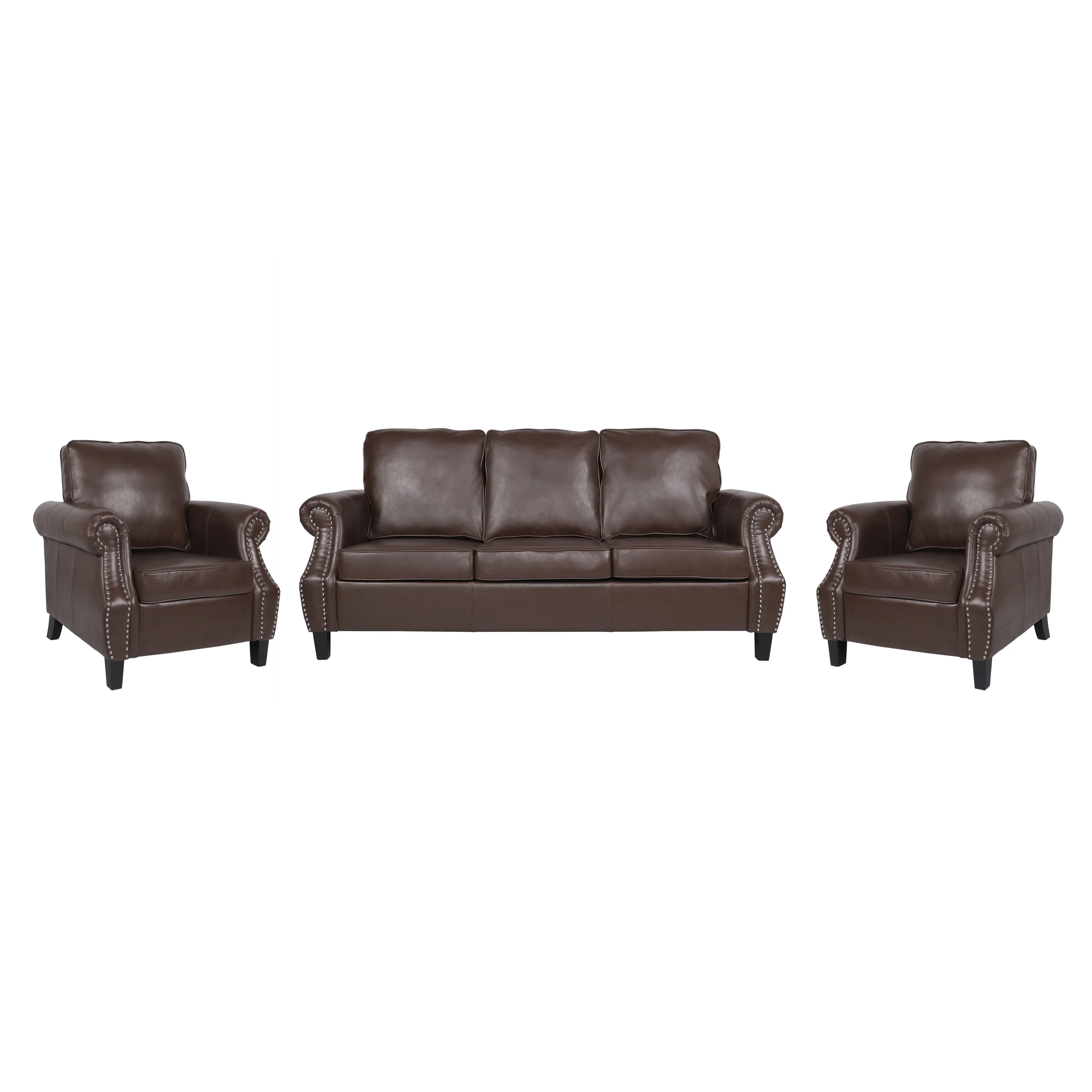 Burkehaven Contemporary Faux Leather 3 Piece Club Chair and Sofa Set - furnishings