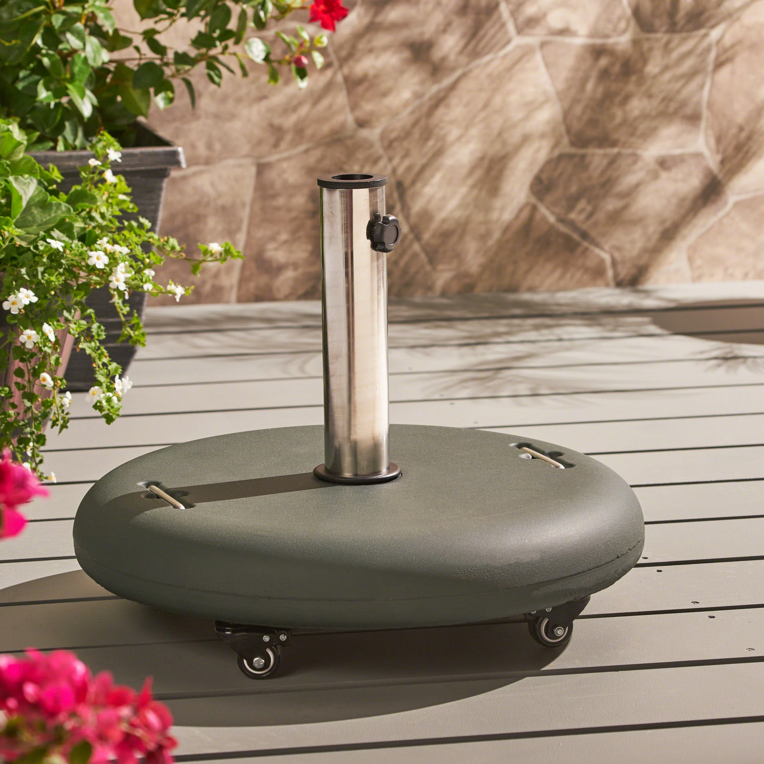 Louise Outdoor Concrete Circular 80lb Umbrella Base with Steel Umbrella Holder - furnishings