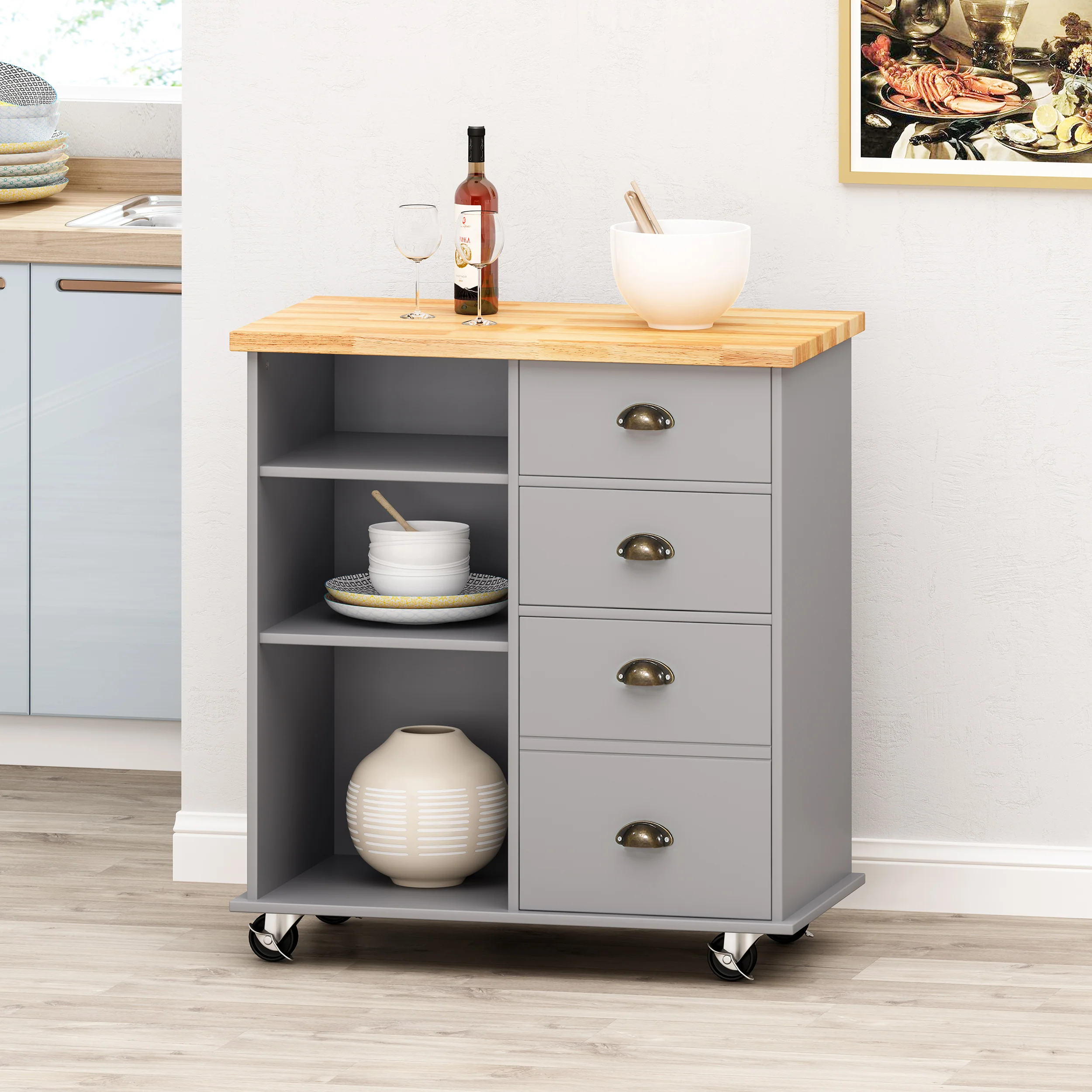 Yohaan Contemporary Kitchen Cart with Wheels - furnishings