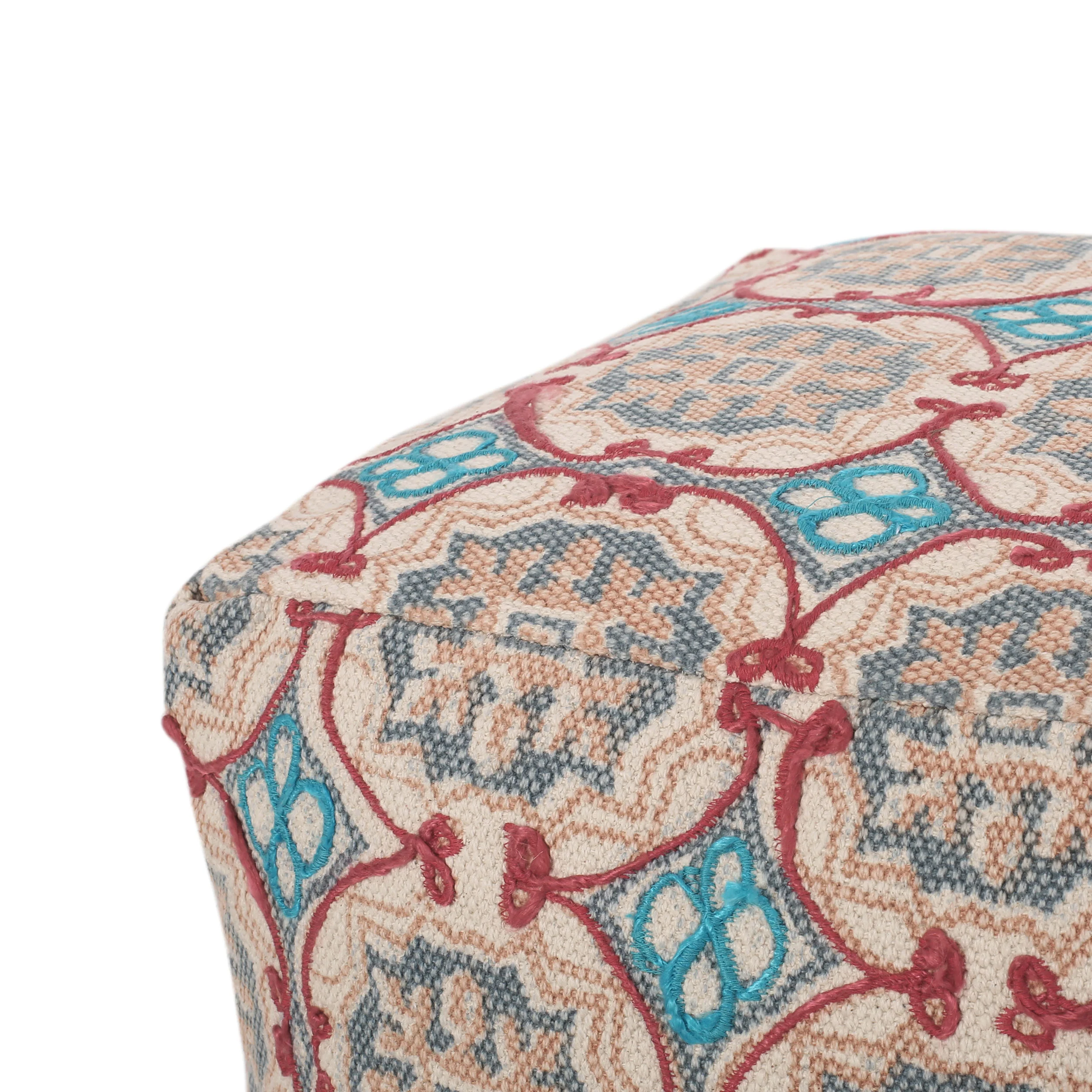 Newalla Handcrafted Boho Fabric Cube Pouf - furnishings