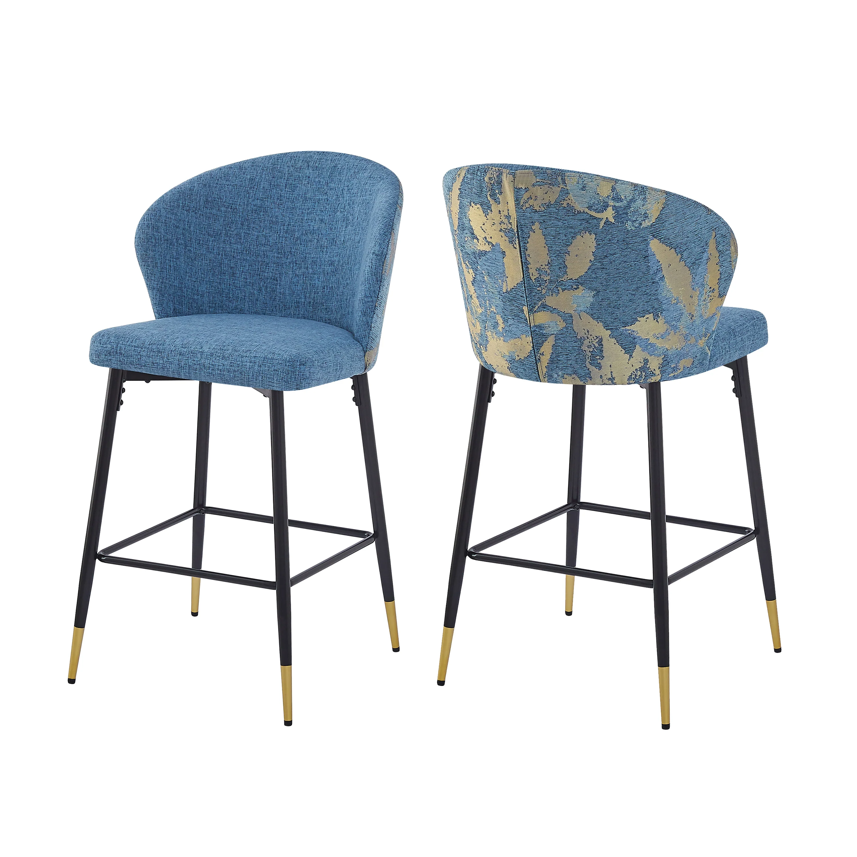 Kilrath Upholstered Wingback Bar Stools with Footrest, Powder Coated Iron - furnishings