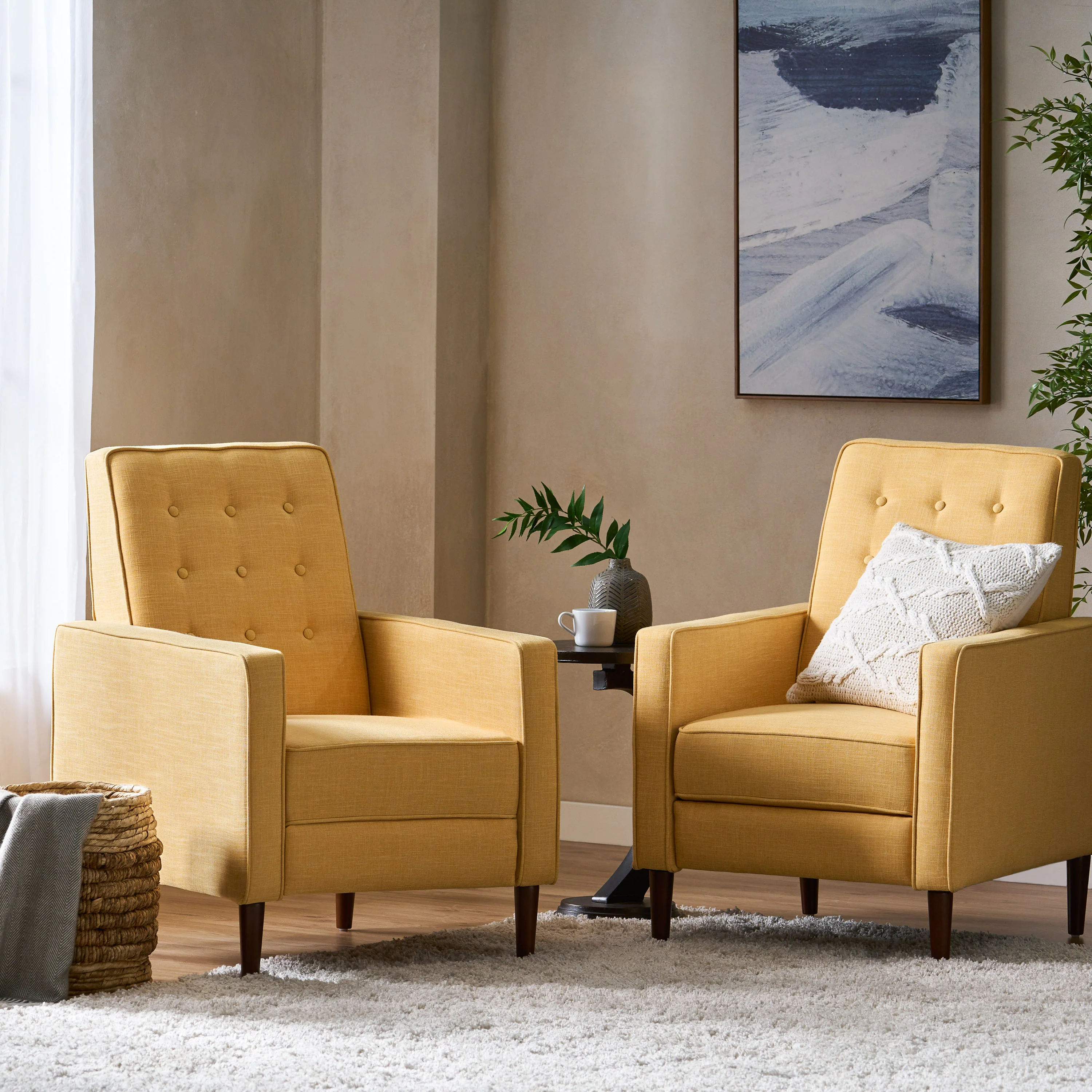 Mason Mid-Century Modern Tufted Back Fabric Recliner (set of 2) - furnishings