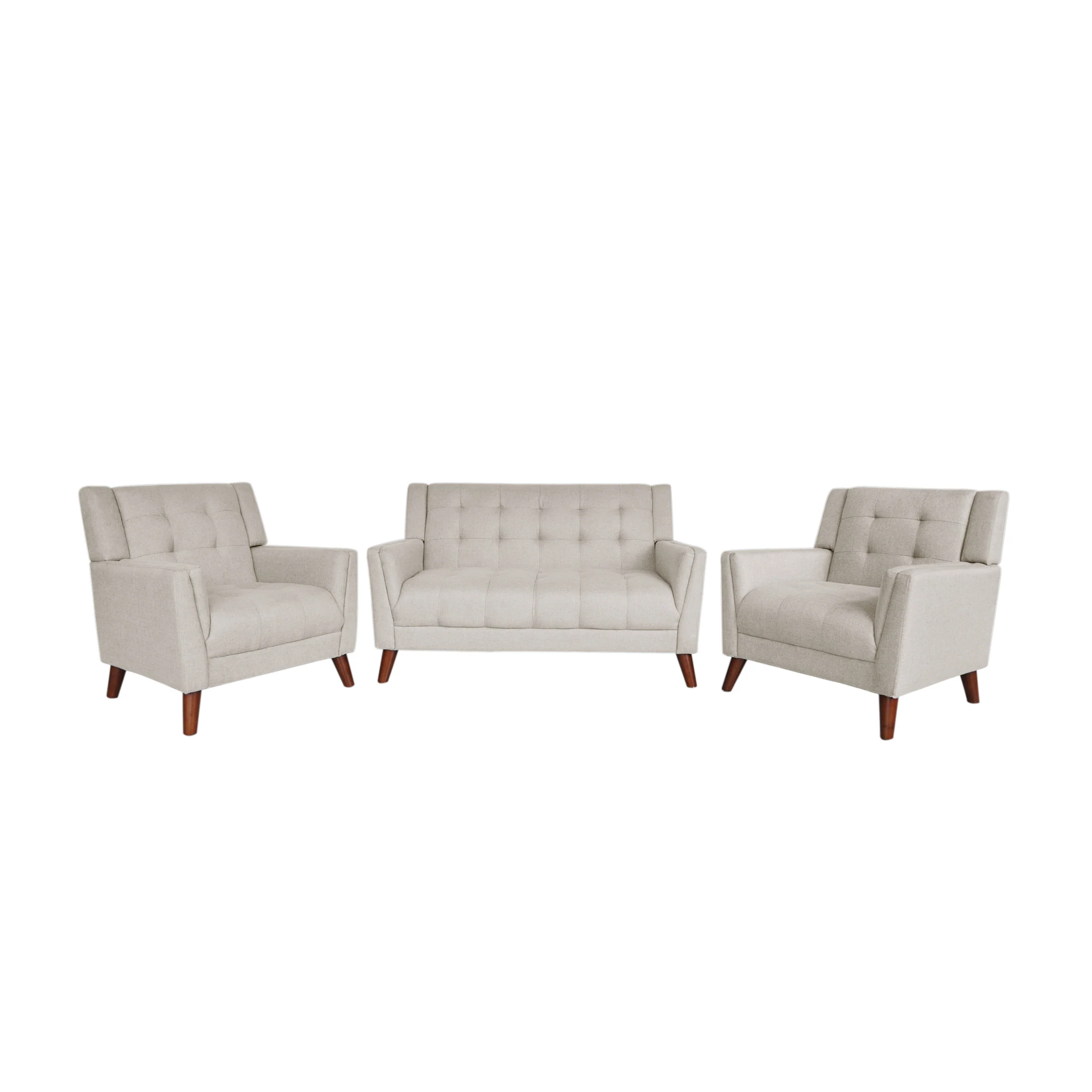 Evelyn Mid Century Modern 3-Piece Chairs & Loveseat Fabric Living Room Set - furnishings