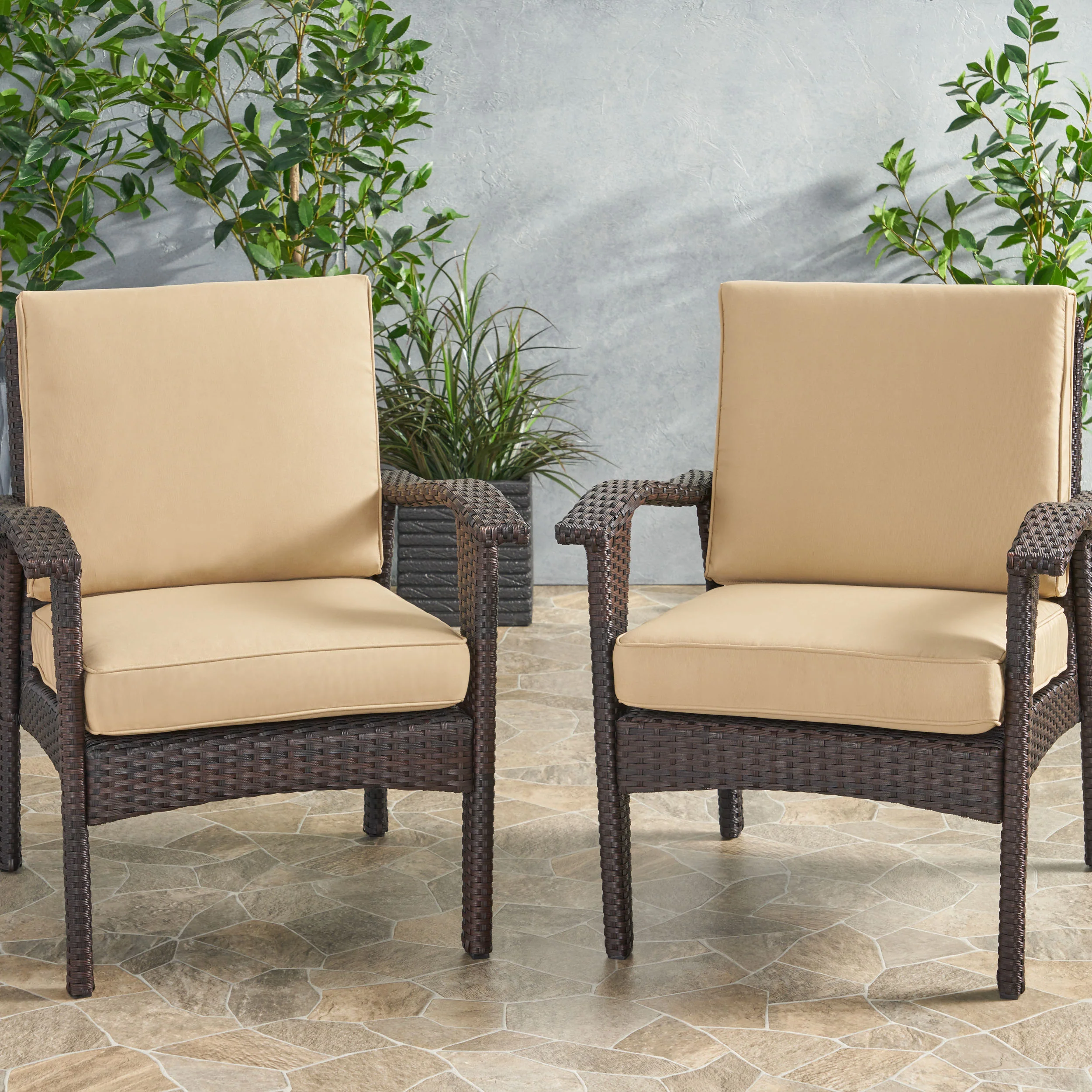 Atiyah Outdoor Water Resistant Fabric Club Chair Cushions with Piping (Set of 2) - furnishings
