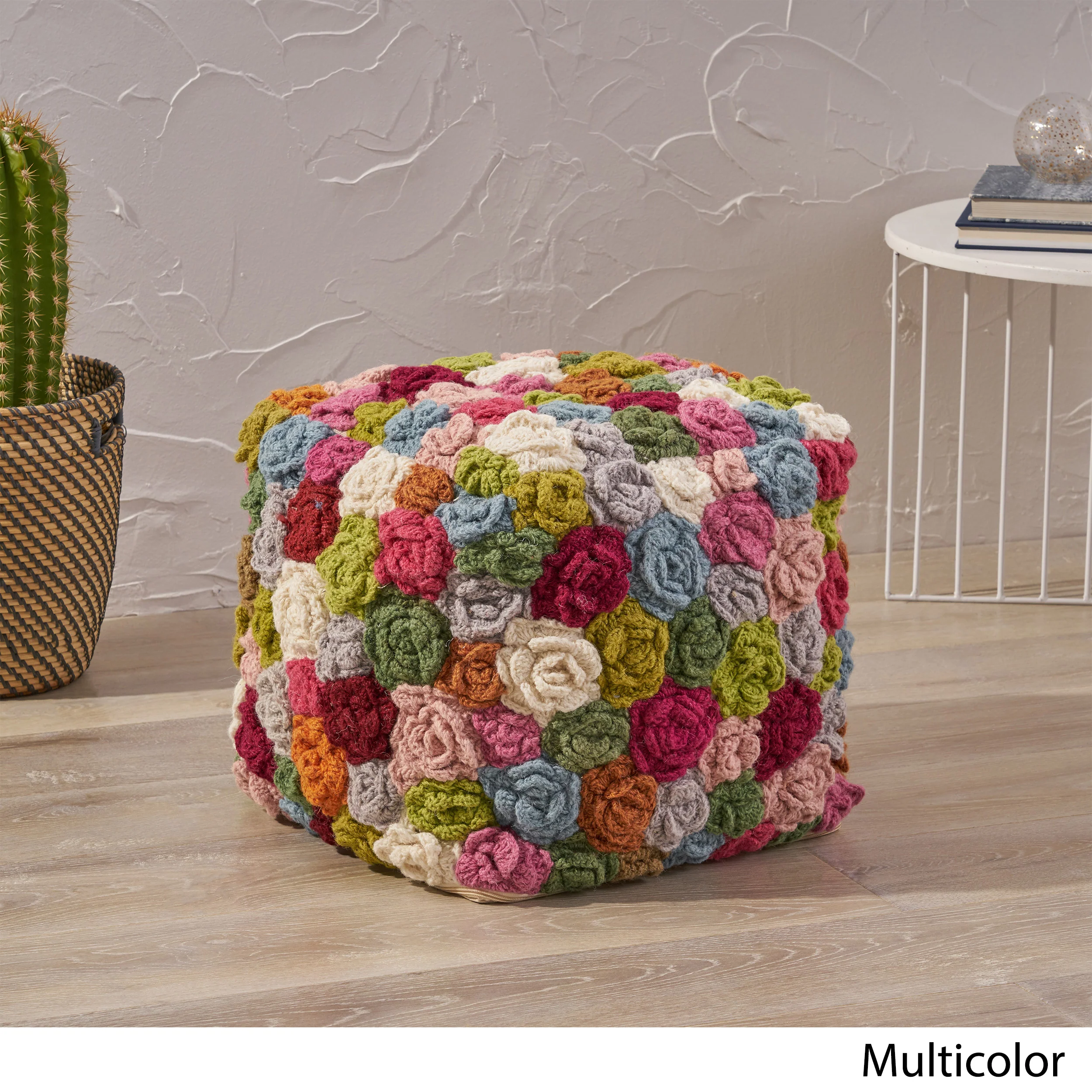 Ellyanna Boho Wool Ottoman Pouf - furnishings