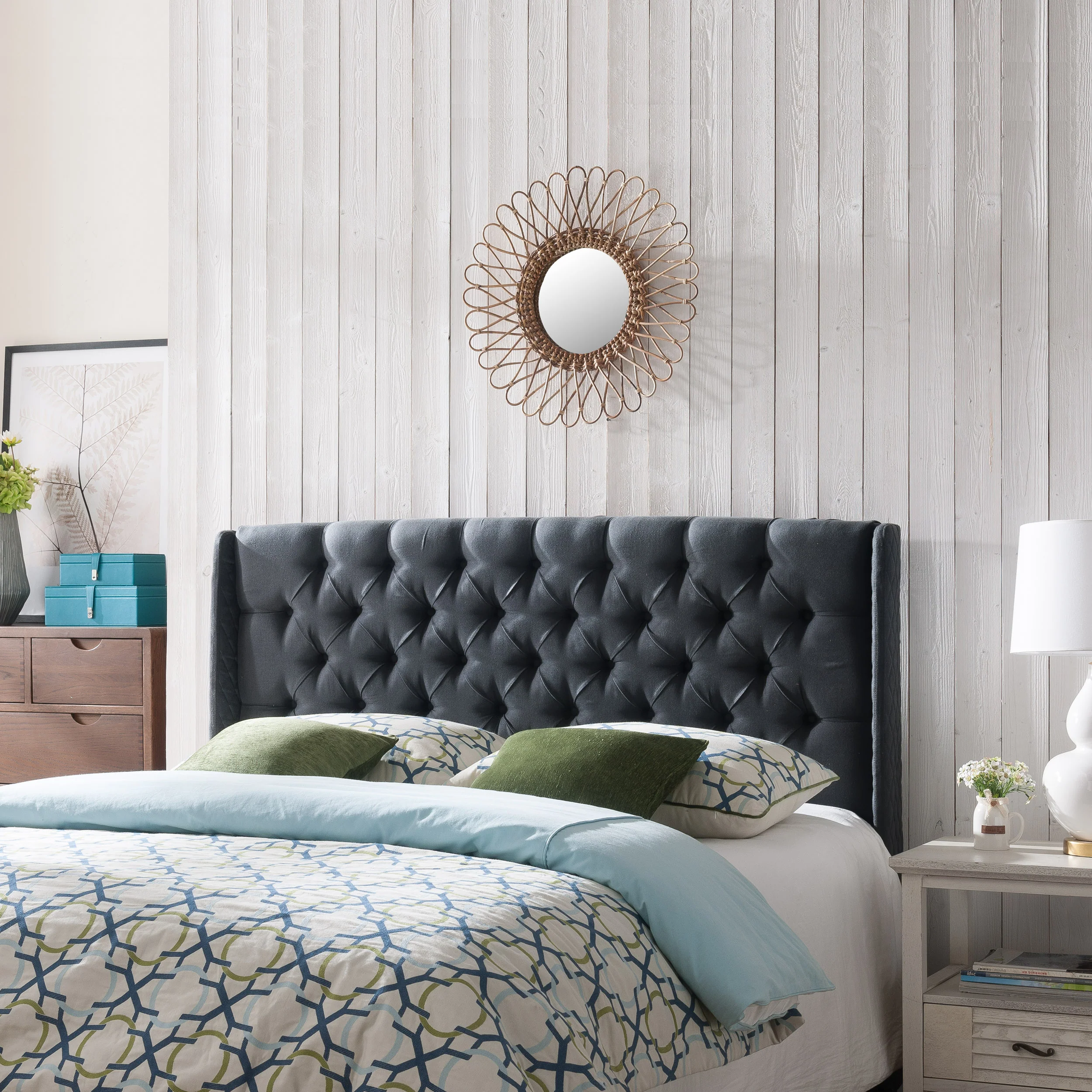 Liberty Winged King/ Cal King Tufted Fabric Headboard - furnishings