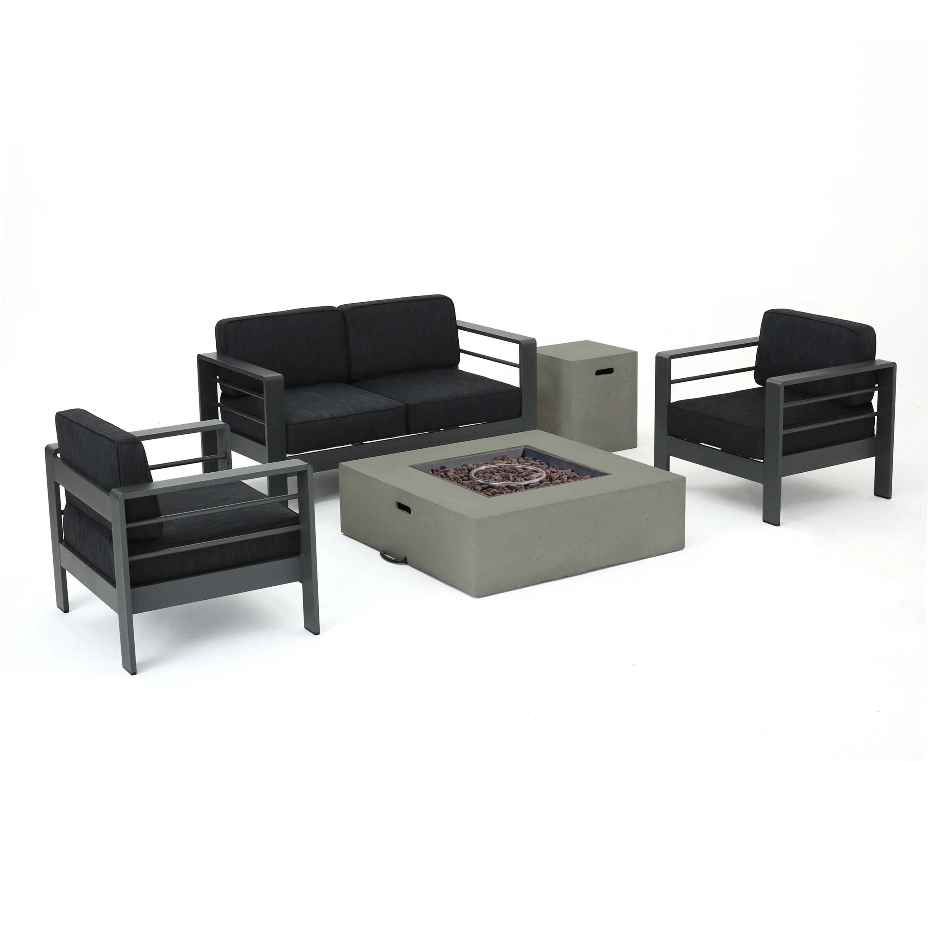 Coral Outdoor Aluminum 4 Seater Chat Set with Fire Pit - furnbro
