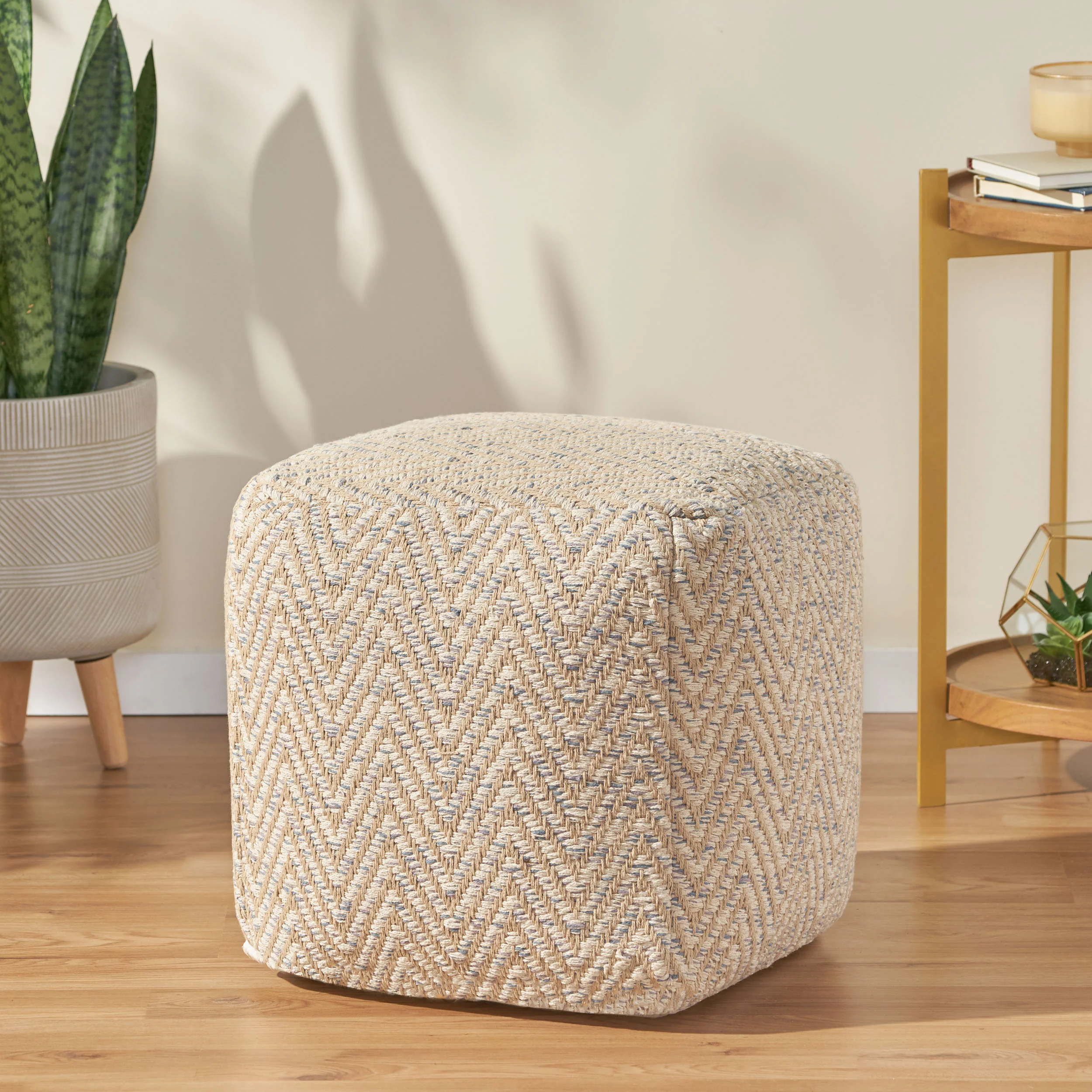 Aryelle Boho Fabric Cube Pouf - furnishings