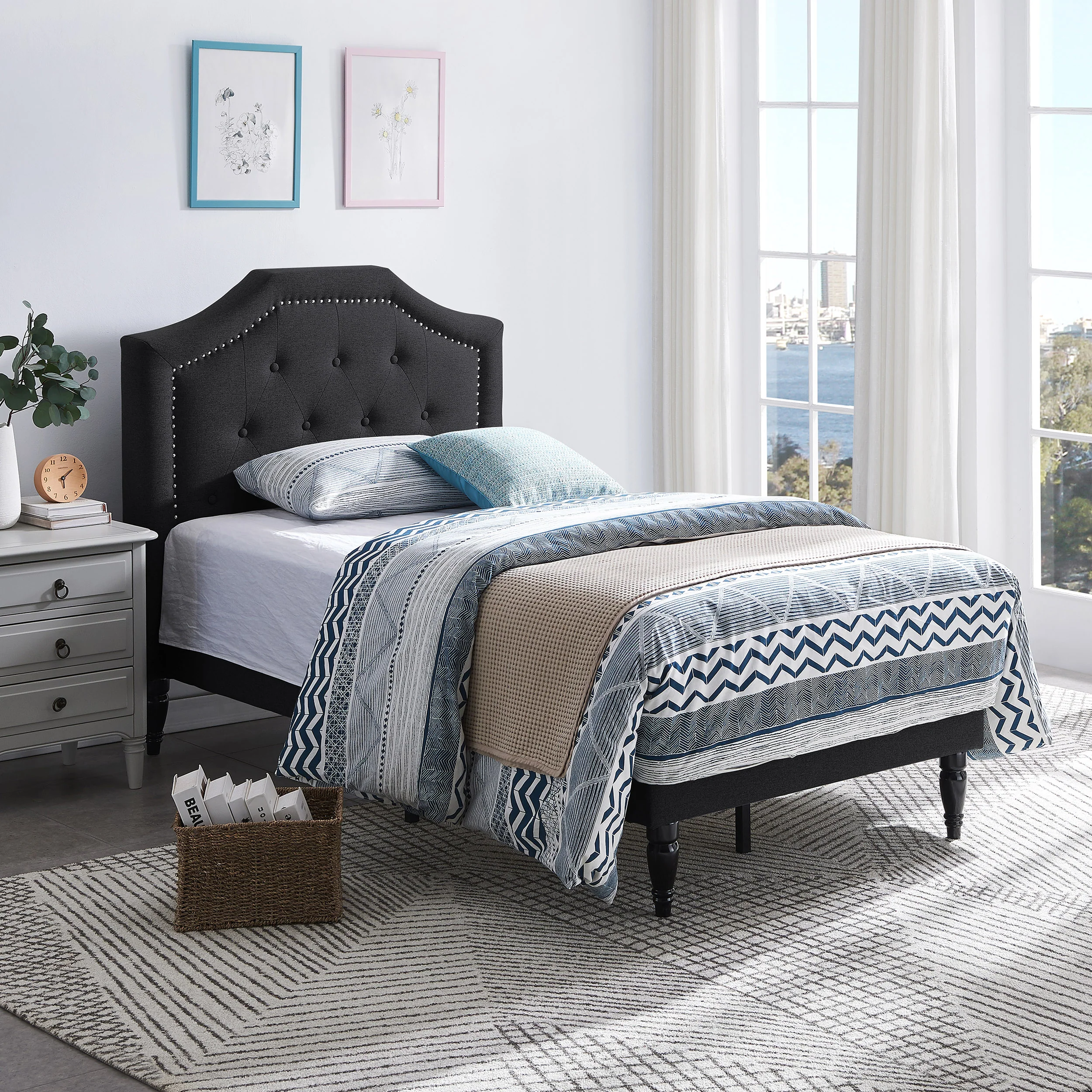 Renee Contemporary Upholstered Twin Bed Platform - furnishings