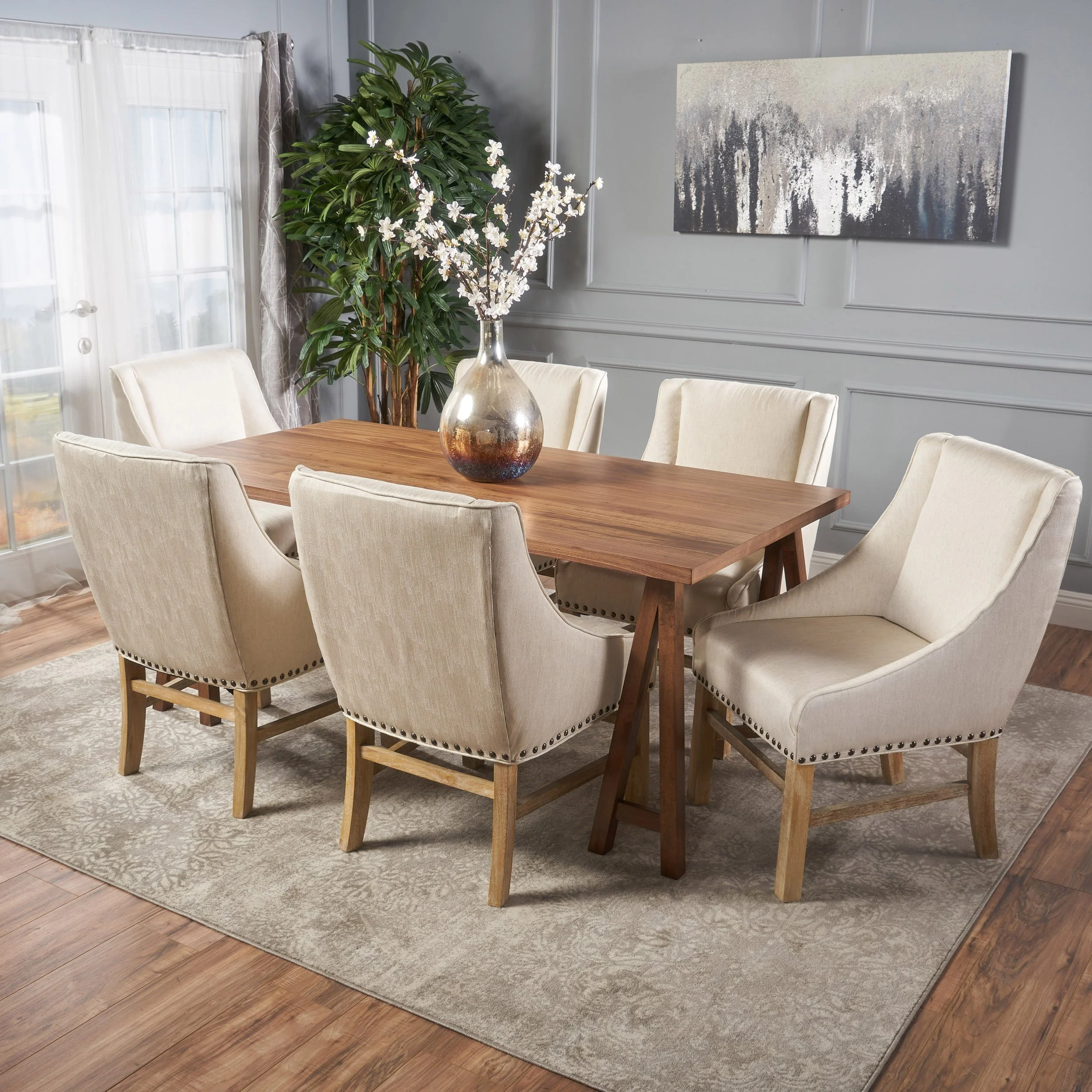 Sandor Farmhouse 7 Piece Wood Dining Set - furnishings