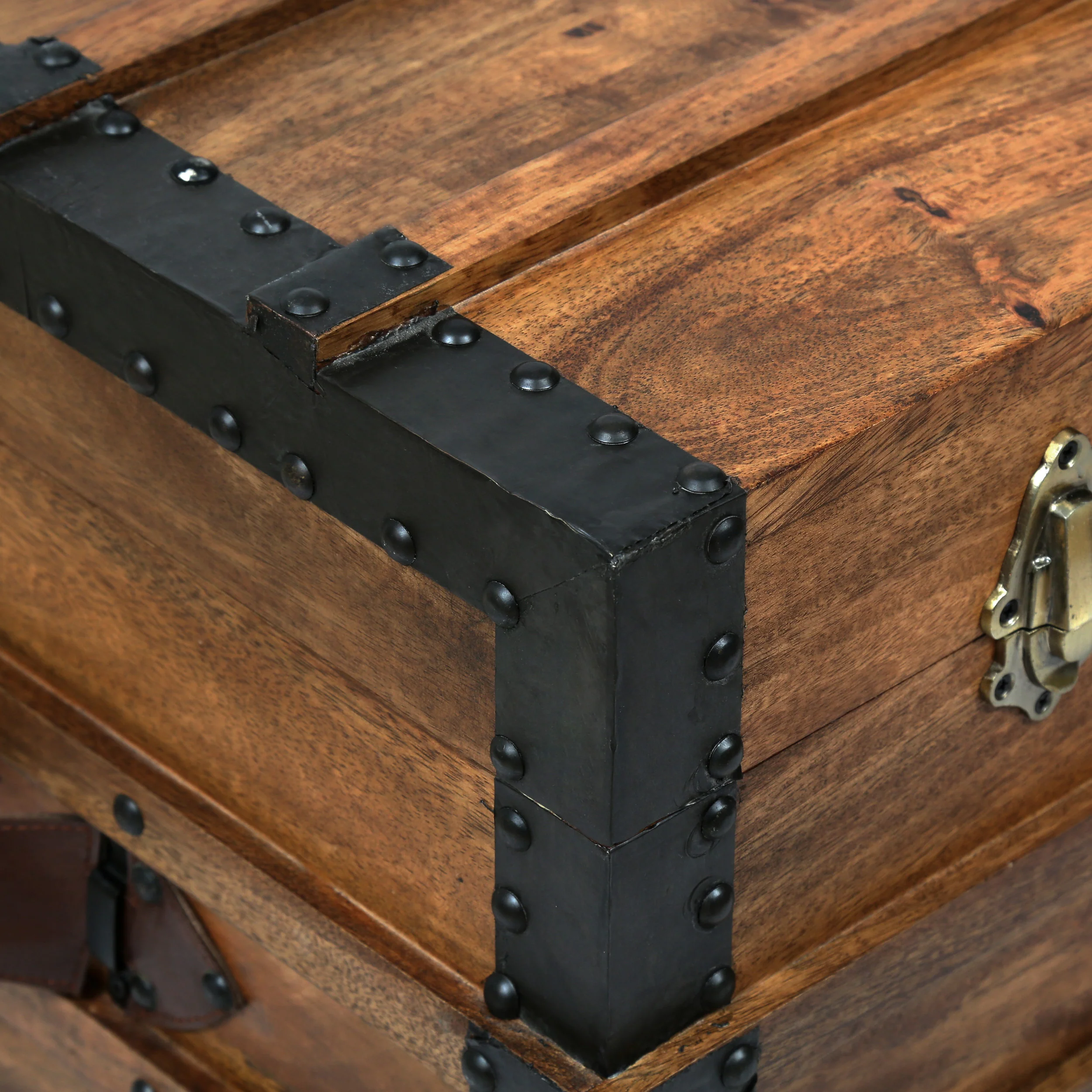 Stanton Handcrafted Boho Wood Storage Trunk with Latches - furnishings