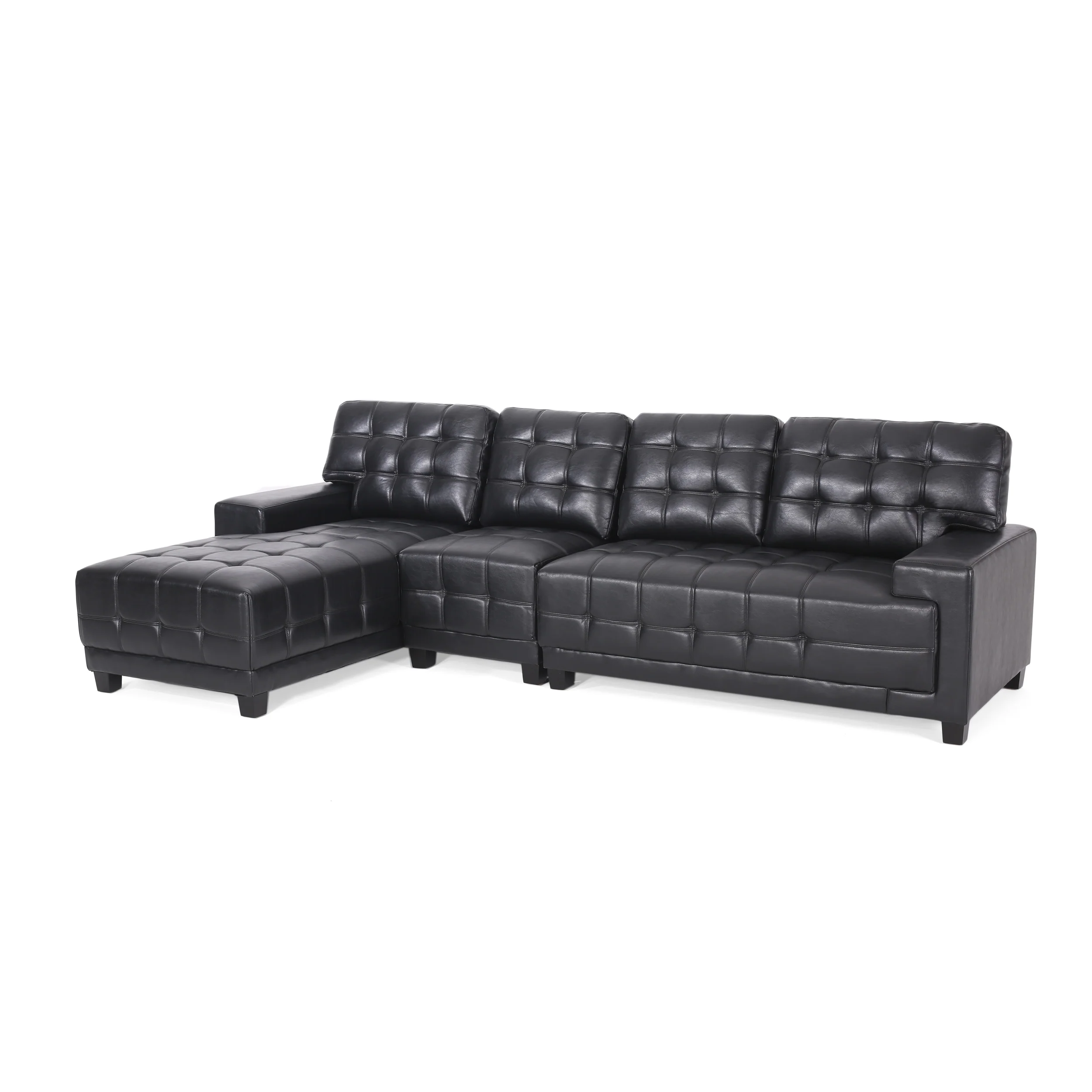 Littell Contemporary Faux Leather Tufted 4 Seater Sofa and Chaise Lounge Sectional Set - furnishings