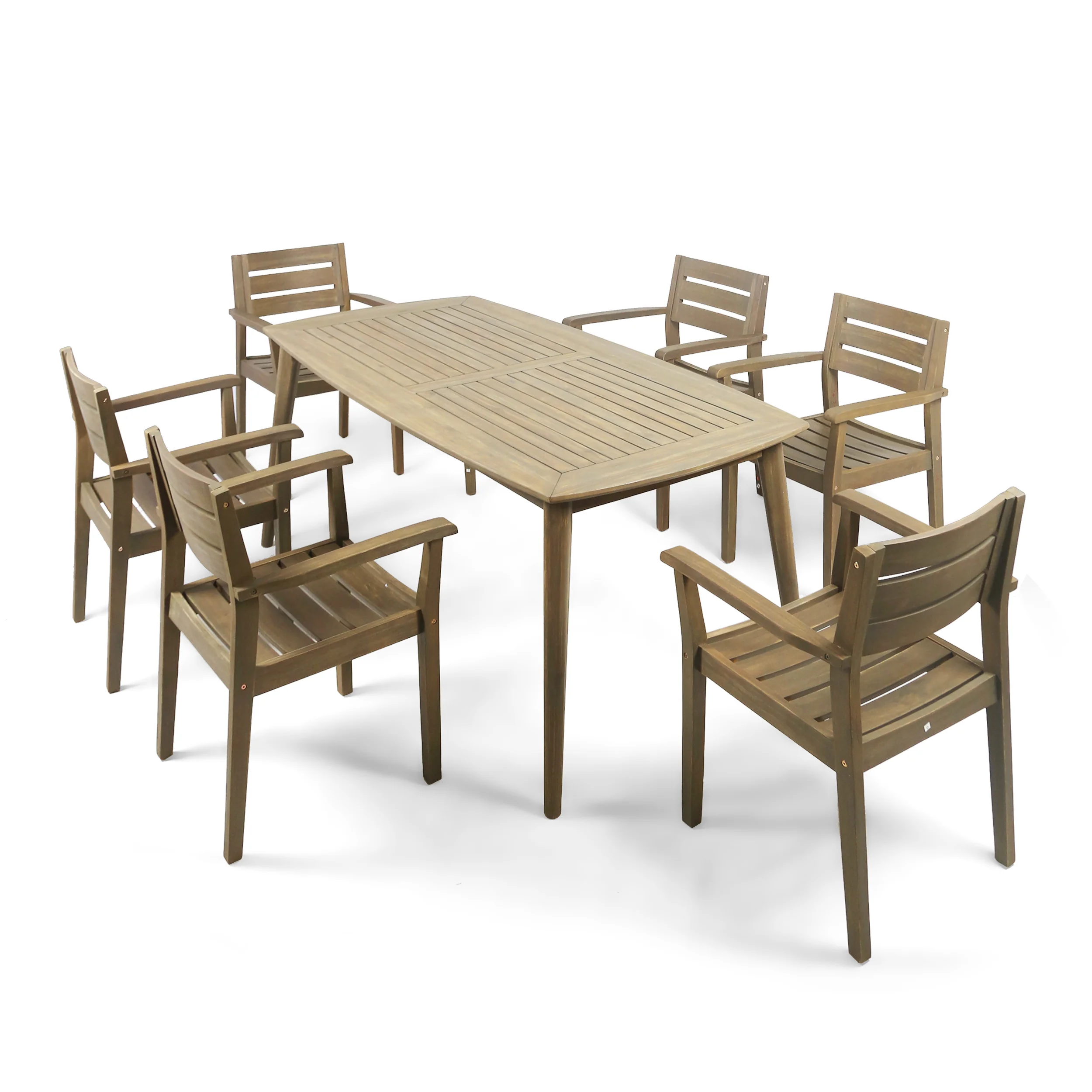 Zack Outdoor 7 Piece Acacia Wood Dining Set, Gray Finish - furnishings