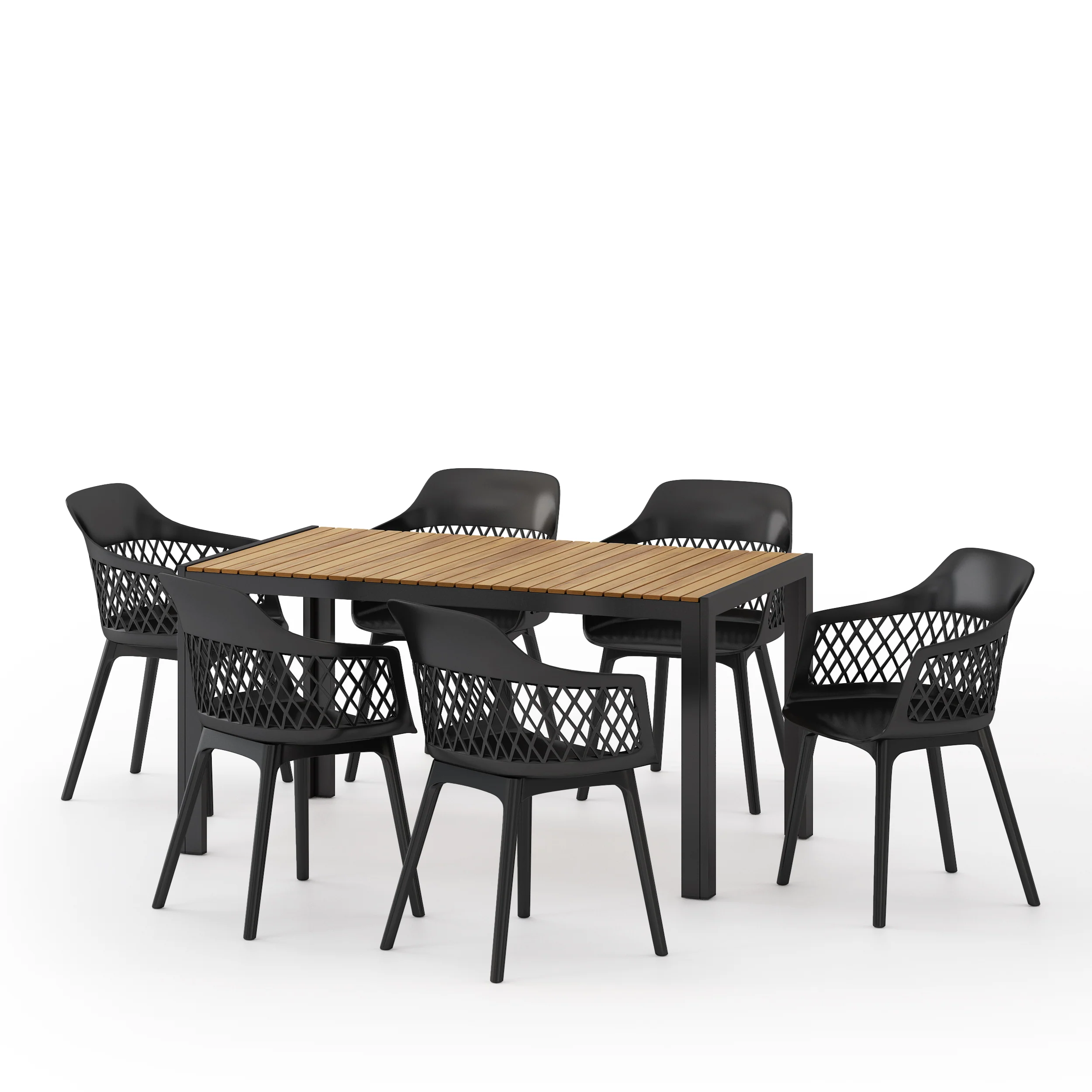 Airyanna Outdoor Wood and Resin 7 Piece Dining Set, Black and Teak - furnishings