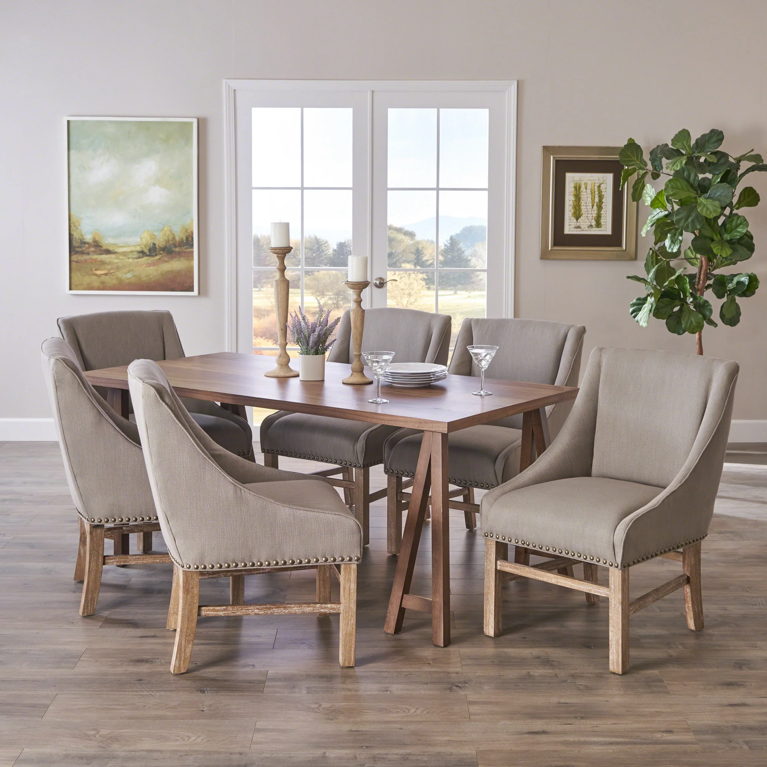 Sandor Farmhouse 7 Piece Wood Dining Set - furnishings